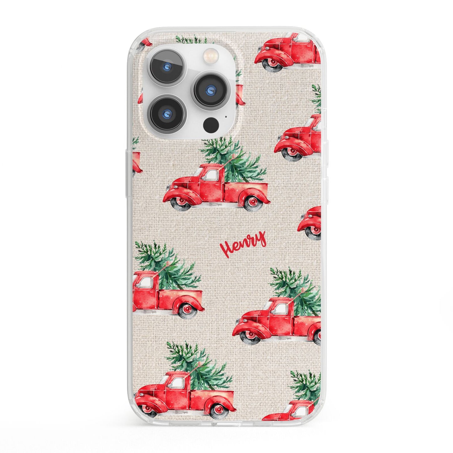 Red Christmas Truck Personalised iPhone 13 Pro Clear Bumper Case