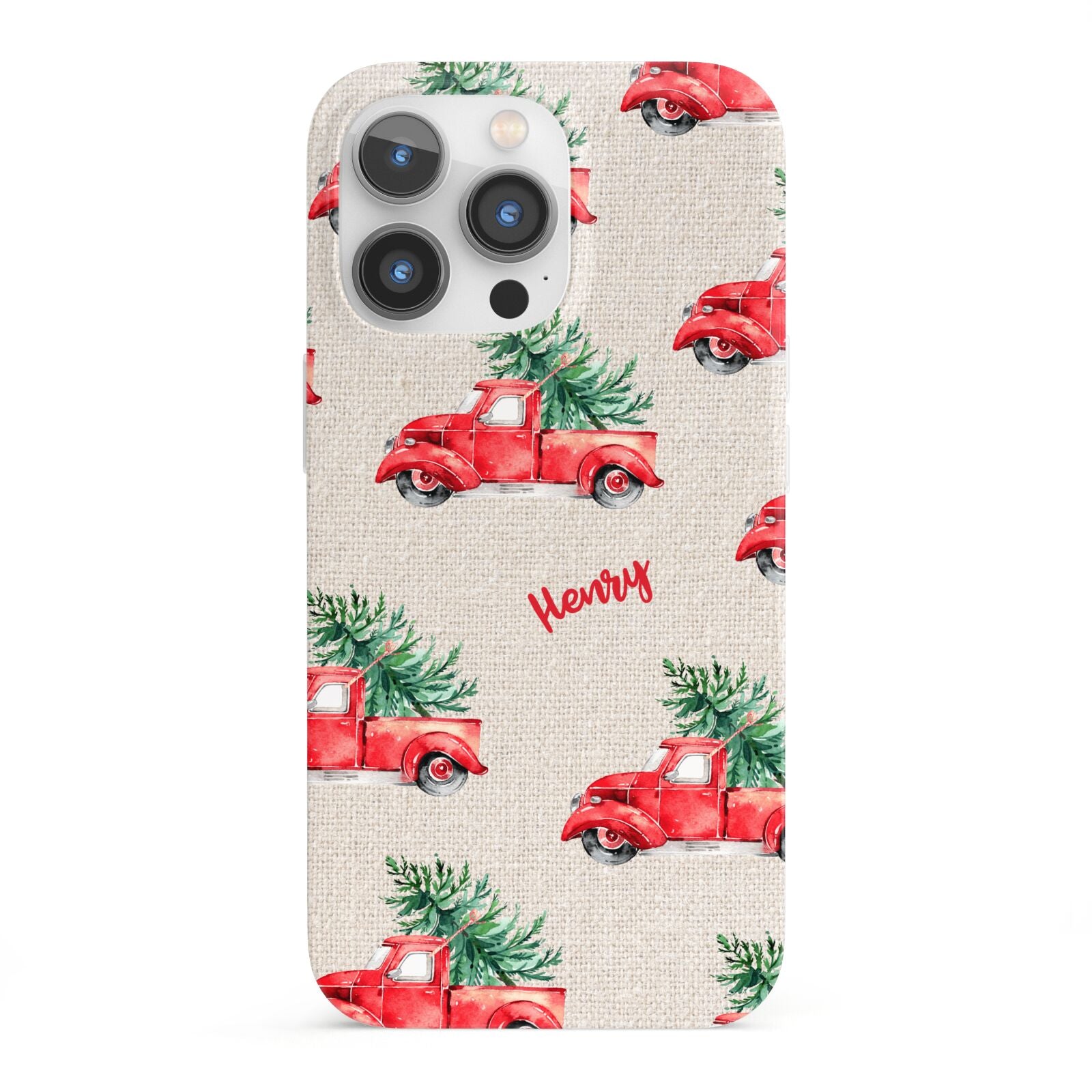 Red Christmas Truck Personalised iPhone 13 Pro Full Wrap 3D Snap Case