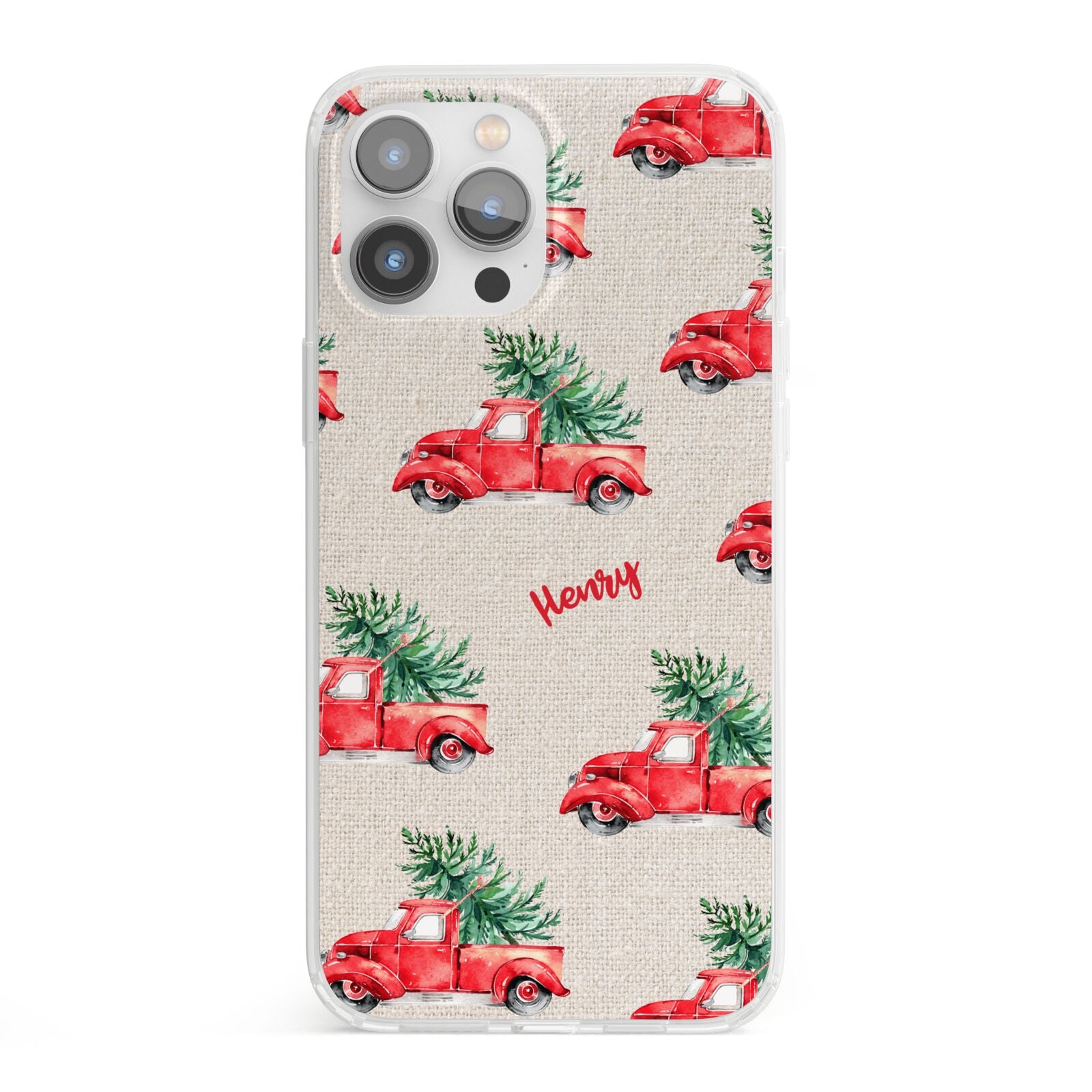 Red Christmas Truck Personalised iPhone 13 Pro Max Clear Bumper Case