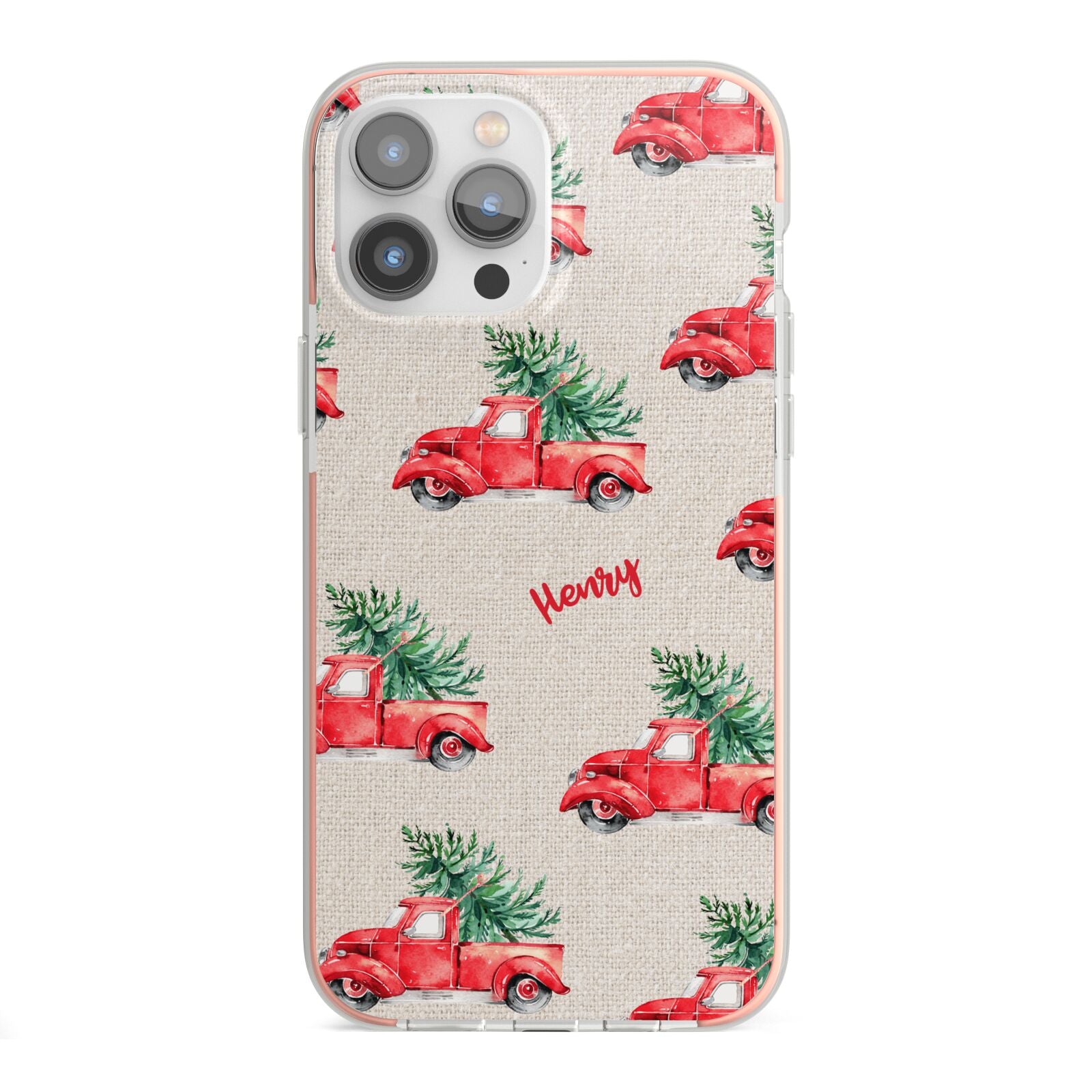 Red Christmas Truck Personalised iPhone 13 Pro Max TPU Impact Case with Pink Edges
