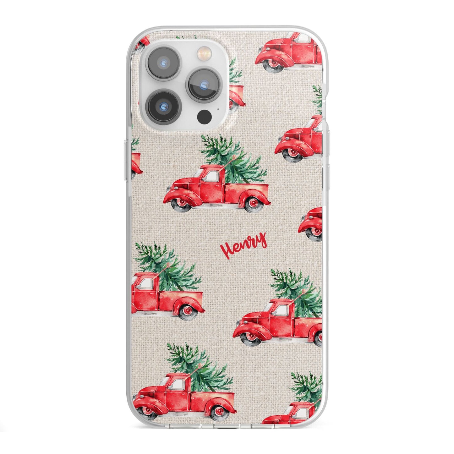 Red Christmas Truck Personalised iPhone 13 Pro Max TPU Impact Case with White Edges