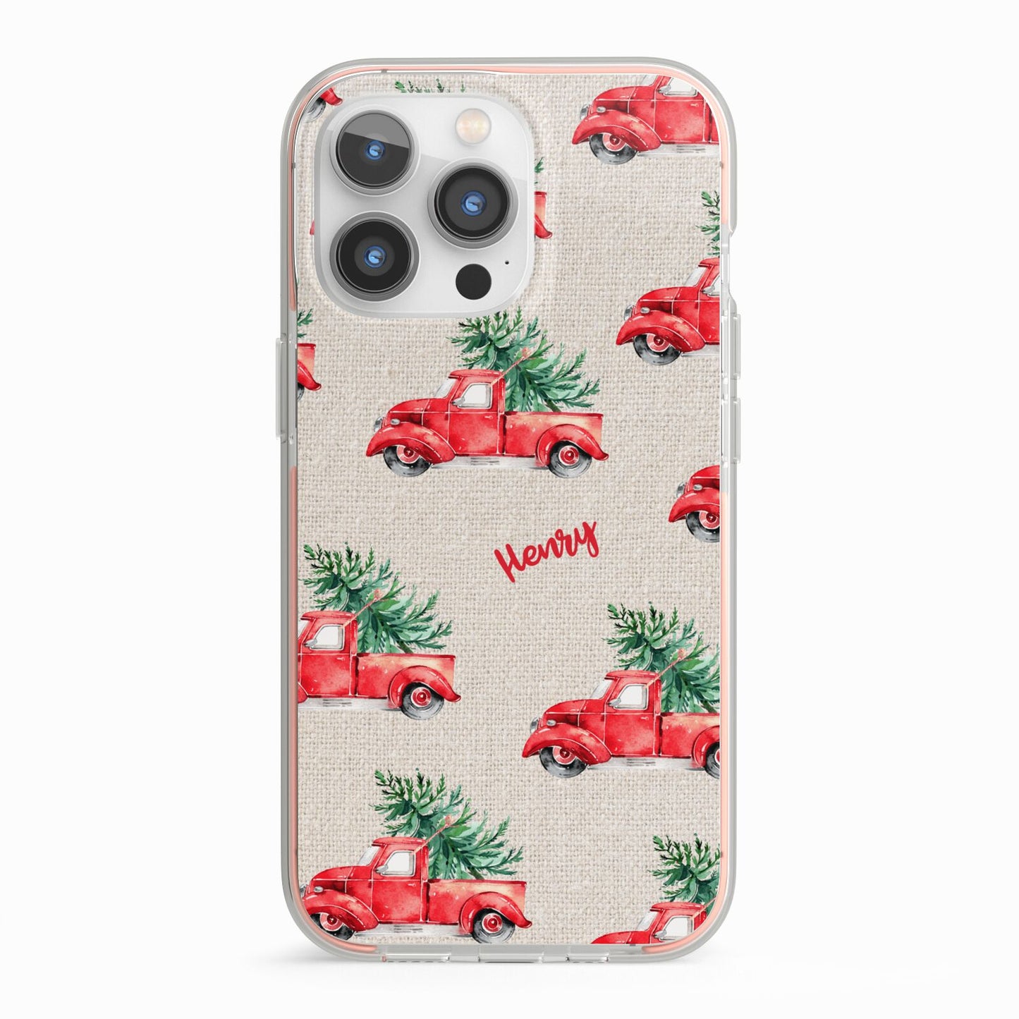 Red Christmas Truck Personalised iPhone 13 Pro TPU Impact Case with Pink Edges