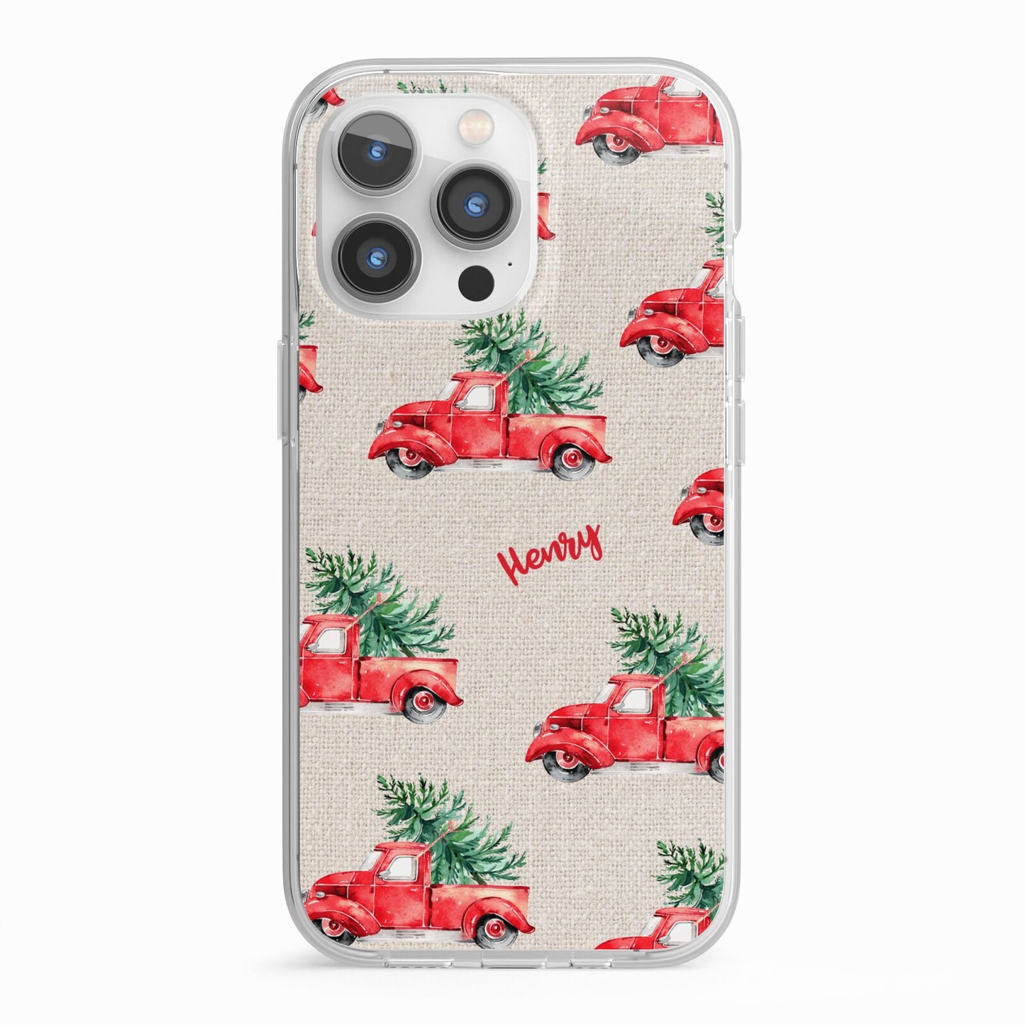 Red Christmas Truck Personalised iPhone 13 Pro TPU Impact Case with White Edges