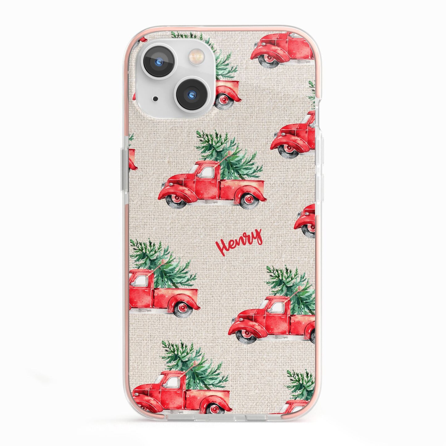 Red Christmas Truck Personalised iPhone 13 TPU Impact Case with Pink Edges