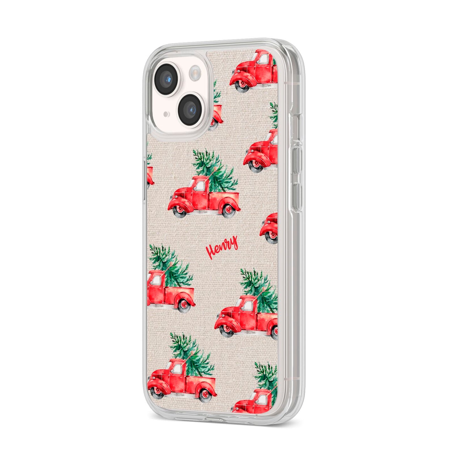 Red Christmas Truck Personalised iPhone 14 Clear Tough Case Starlight Angled Image