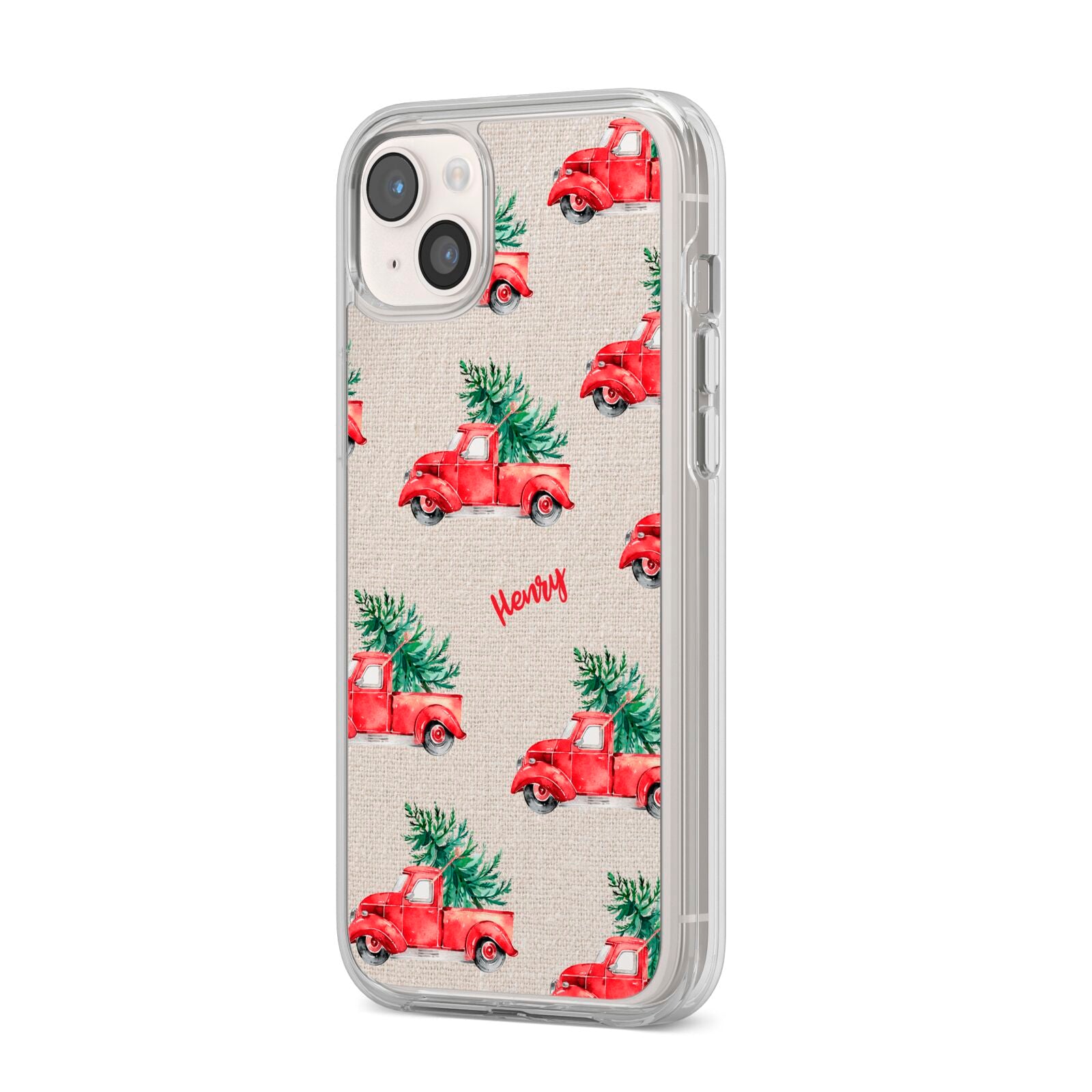 Red Christmas Truck Personalised iPhone 14 Plus Clear Tough Case Starlight Angled Image