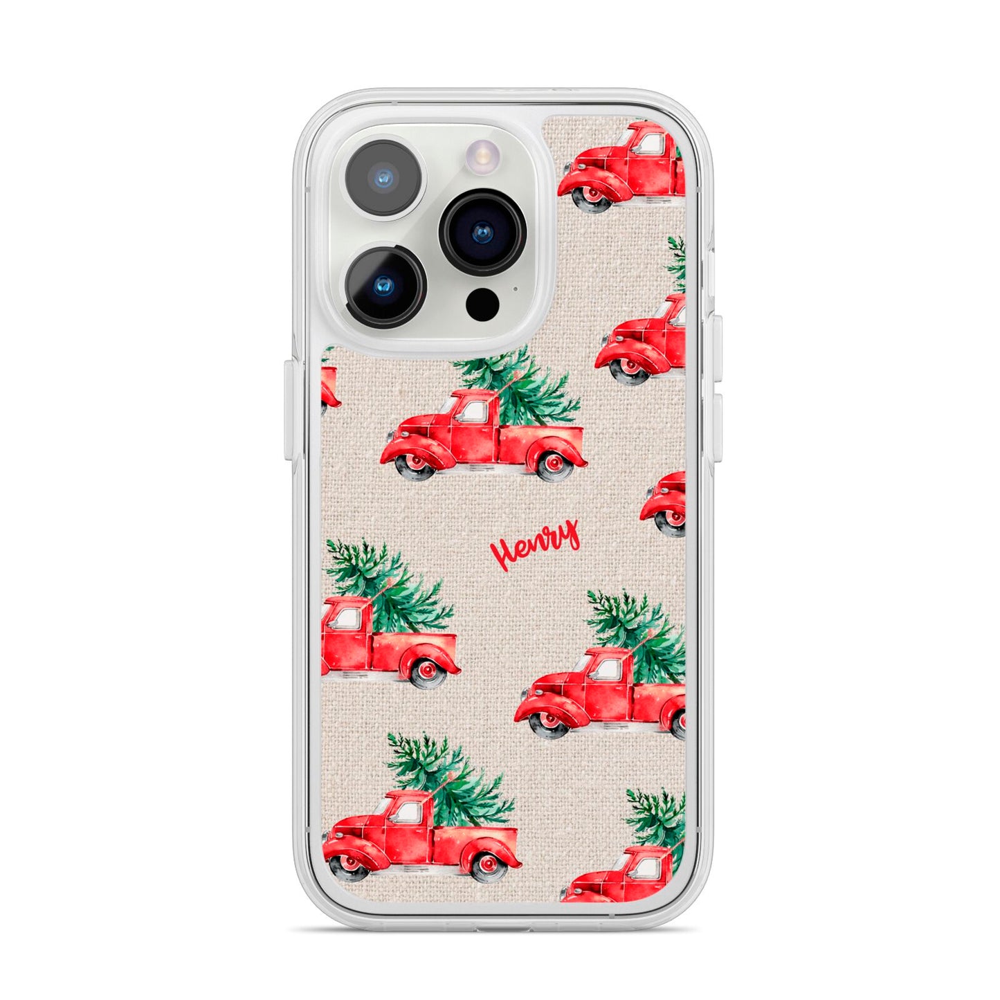 Red Christmas Truck Personalised iPhone 14 Pro Clear Tough Case Silver