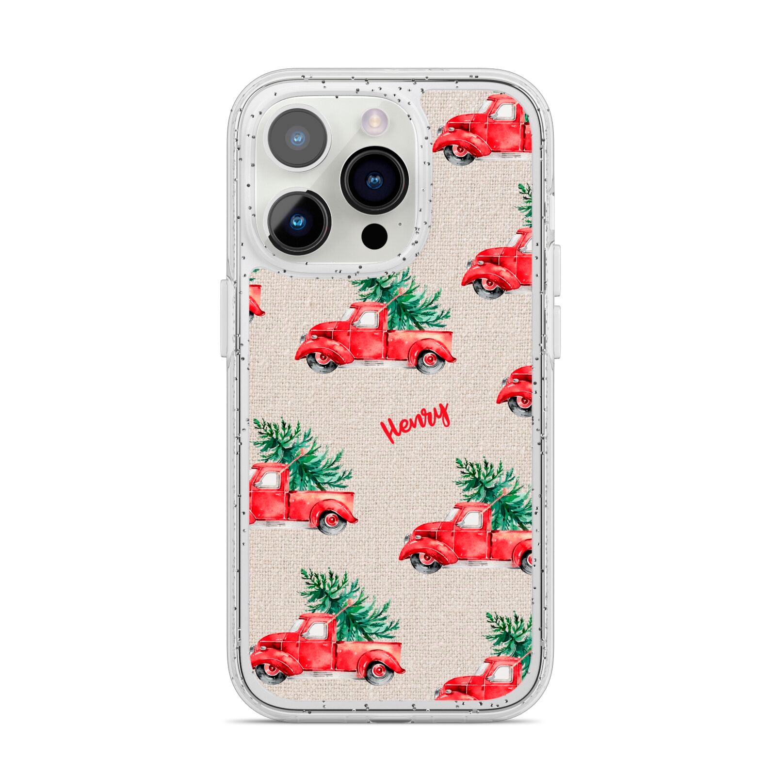 Red Christmas Truck Personalised iPhone 14 Pro Glitter Tough Case Silver