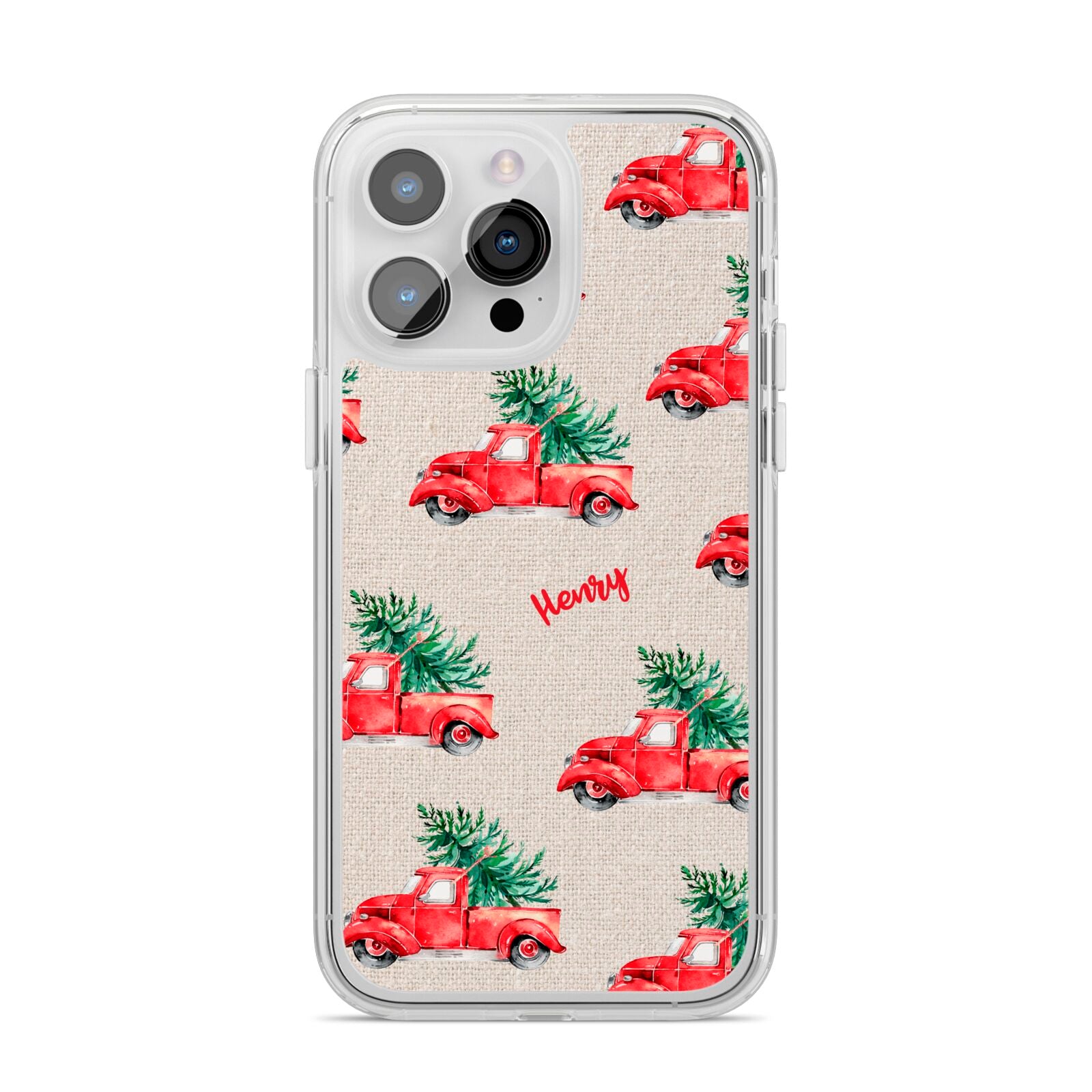 Red Christmas Truck Personalised iPhone 14 Pro Max Clear Tough Case Silver