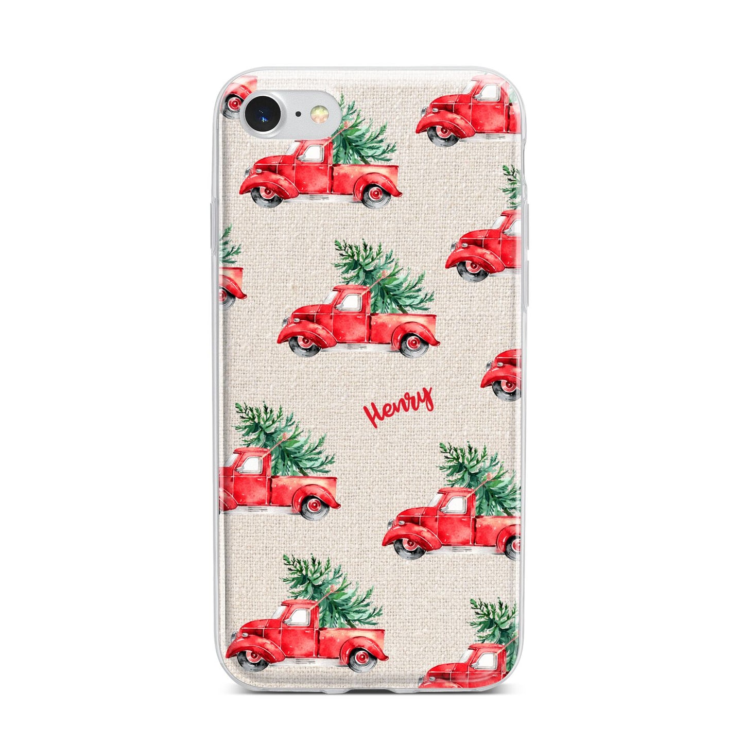 Red Christmas Truck Personalised iPhone 7 Bumper Case on Silver iPhone