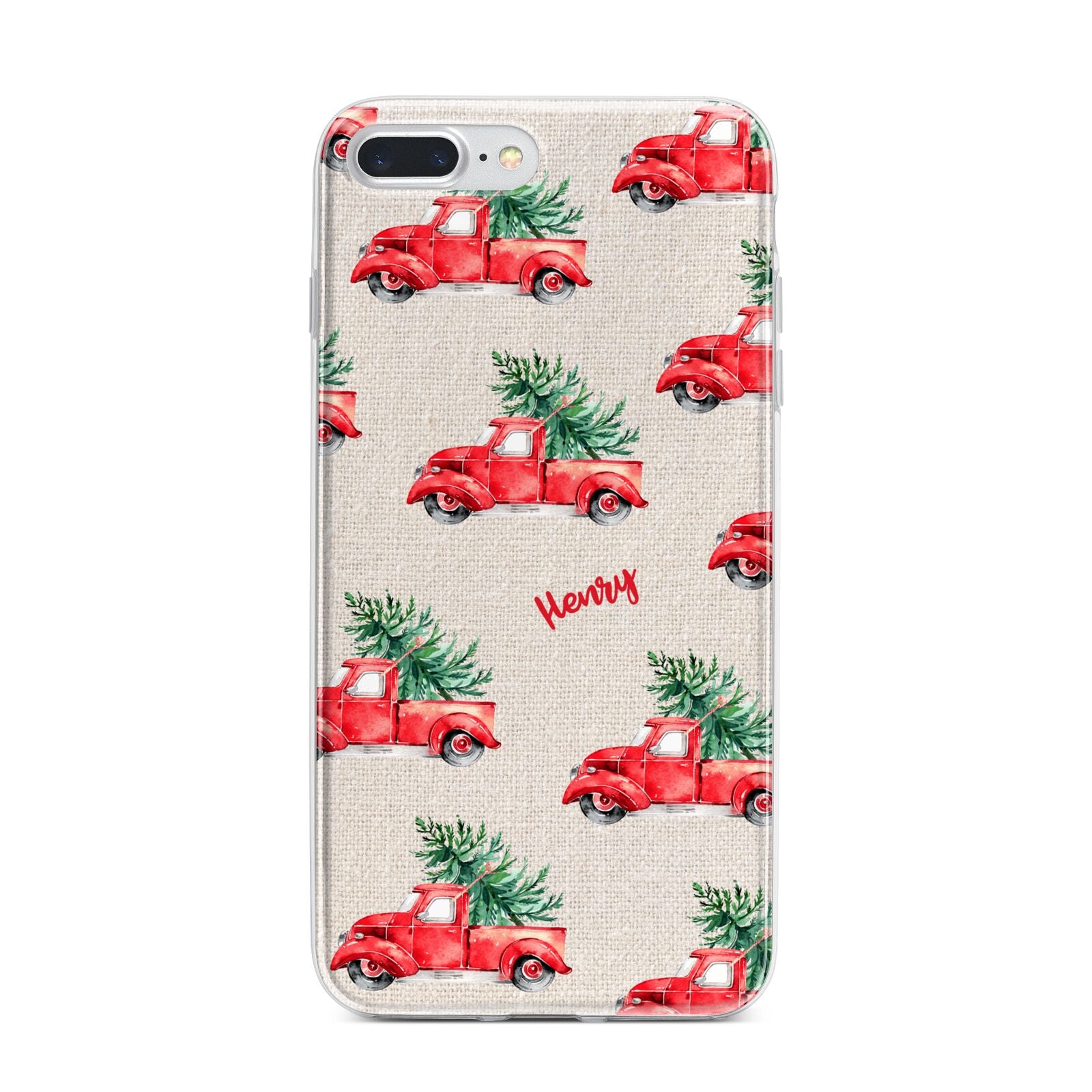 Red Christmas Truck Personalised iPhone 7 Plus Bumper Case on Silver iPhone