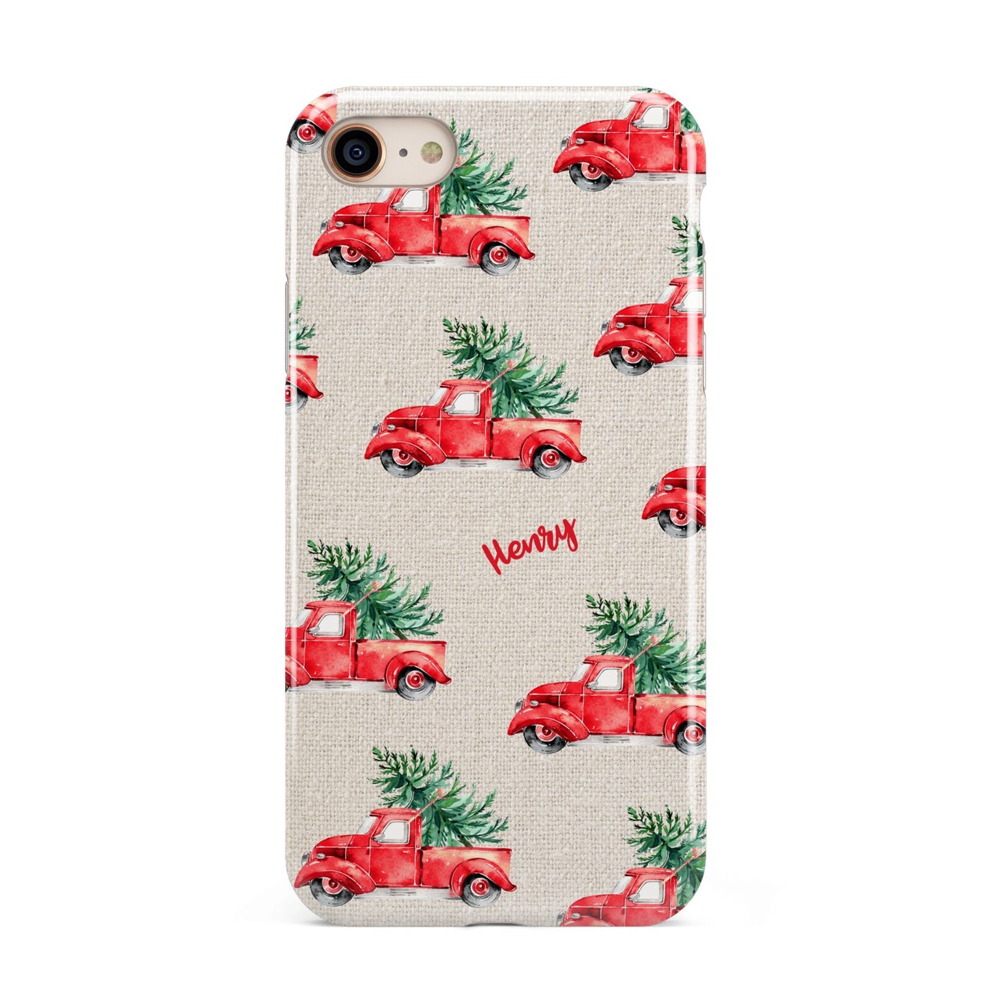 Red Christmas Truck Personalised iPhone 8 3D Tough Case on Gold Phone