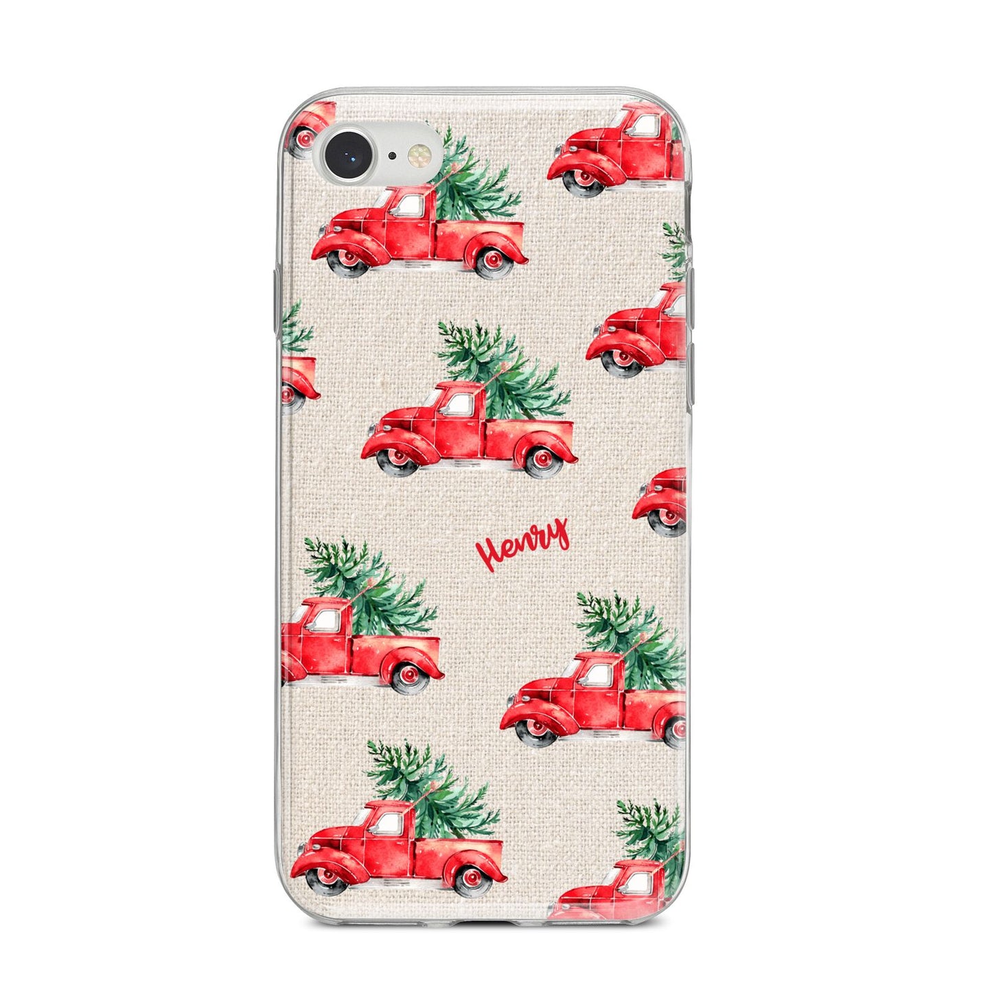 Red Christmas Truck Personalised iPhone 8 Bumper Case on Silver iPhone