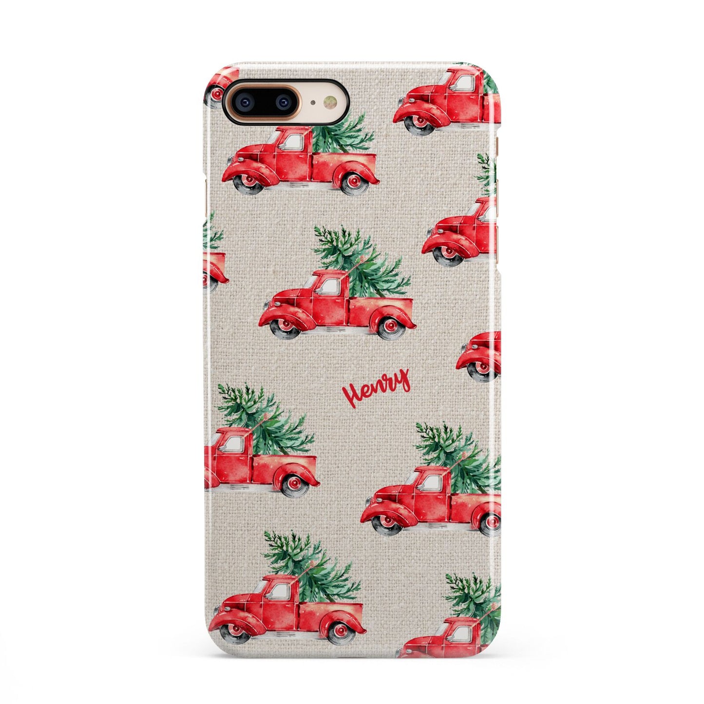 Red Christmas Truck Personalised iPhone 8 Plus 3D Snap Case on Gold Phone