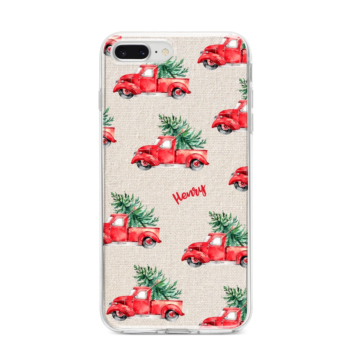 Red Christmas Truck Personalised iPhone 8 Plus Bumper Case on Silver iPhone