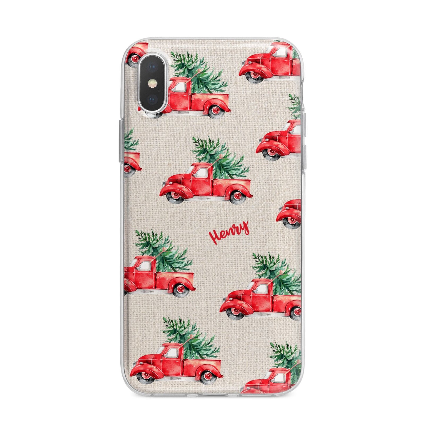 Red Christmas Truck Personalised iPhone X Bumper Case on Silver iPhone Alternative Image 1