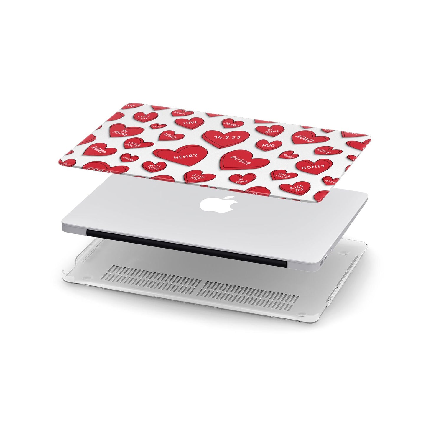 Red Hearts Couples Personalised Apple MacBook Case in Detail