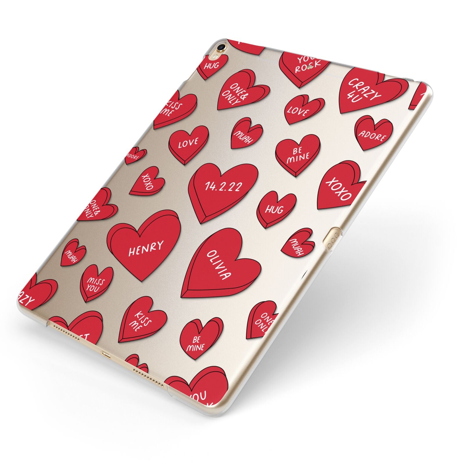 Red Hearts Couples Personalised Apple iPad Case on Gold iPad Side View