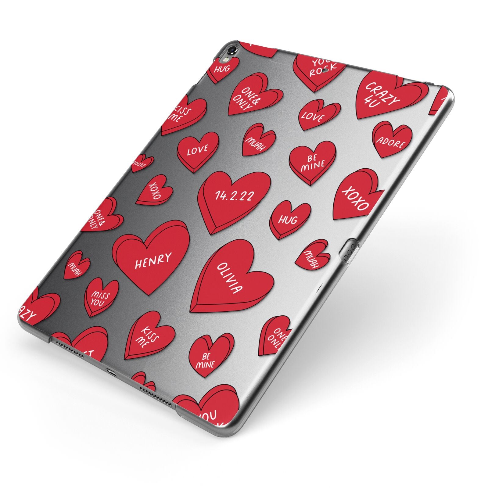 Red Hearts Couples Personalised Apple iPad Case on Grey iPad Side View