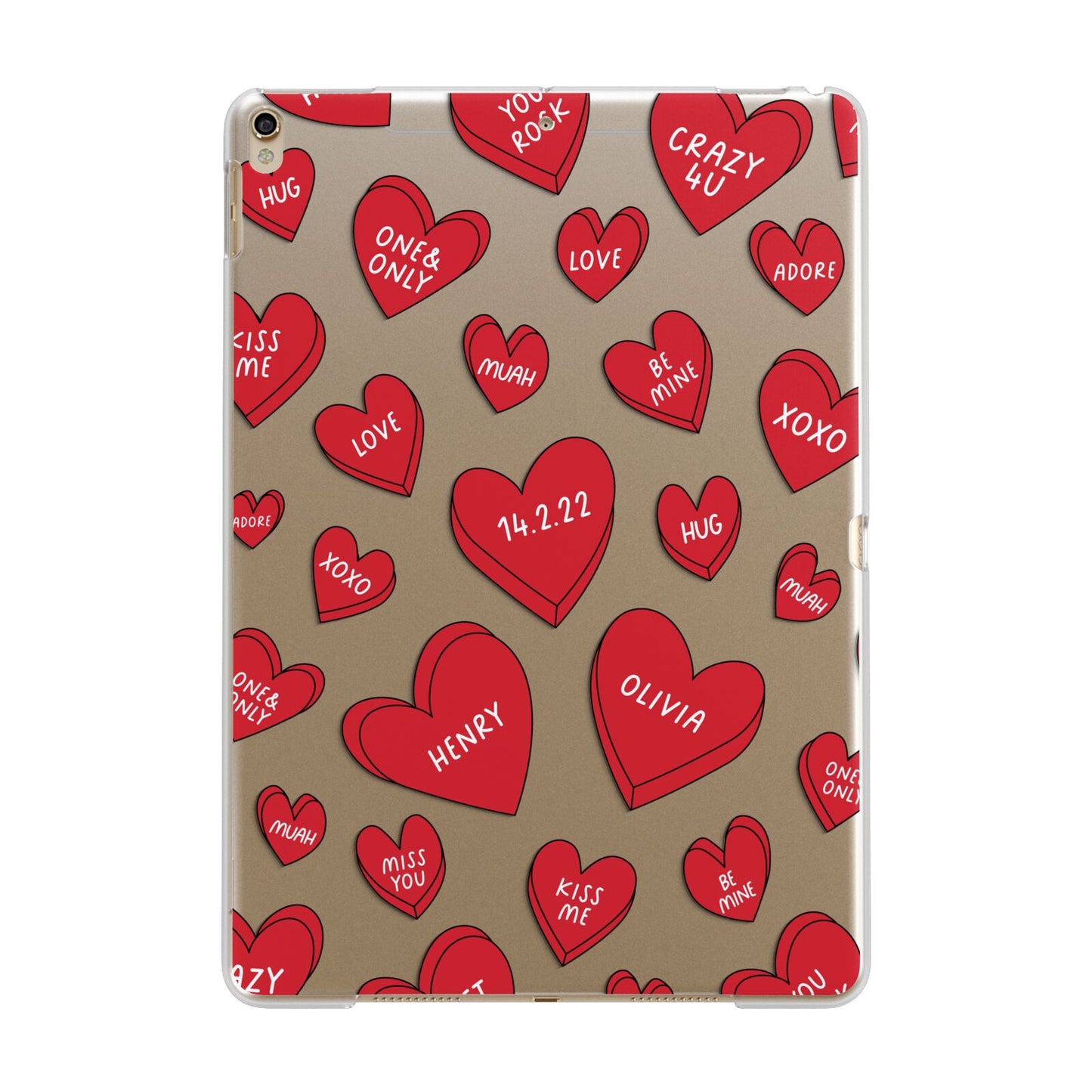 Red Hearts Couples Personalised Apple iPad Gold Case