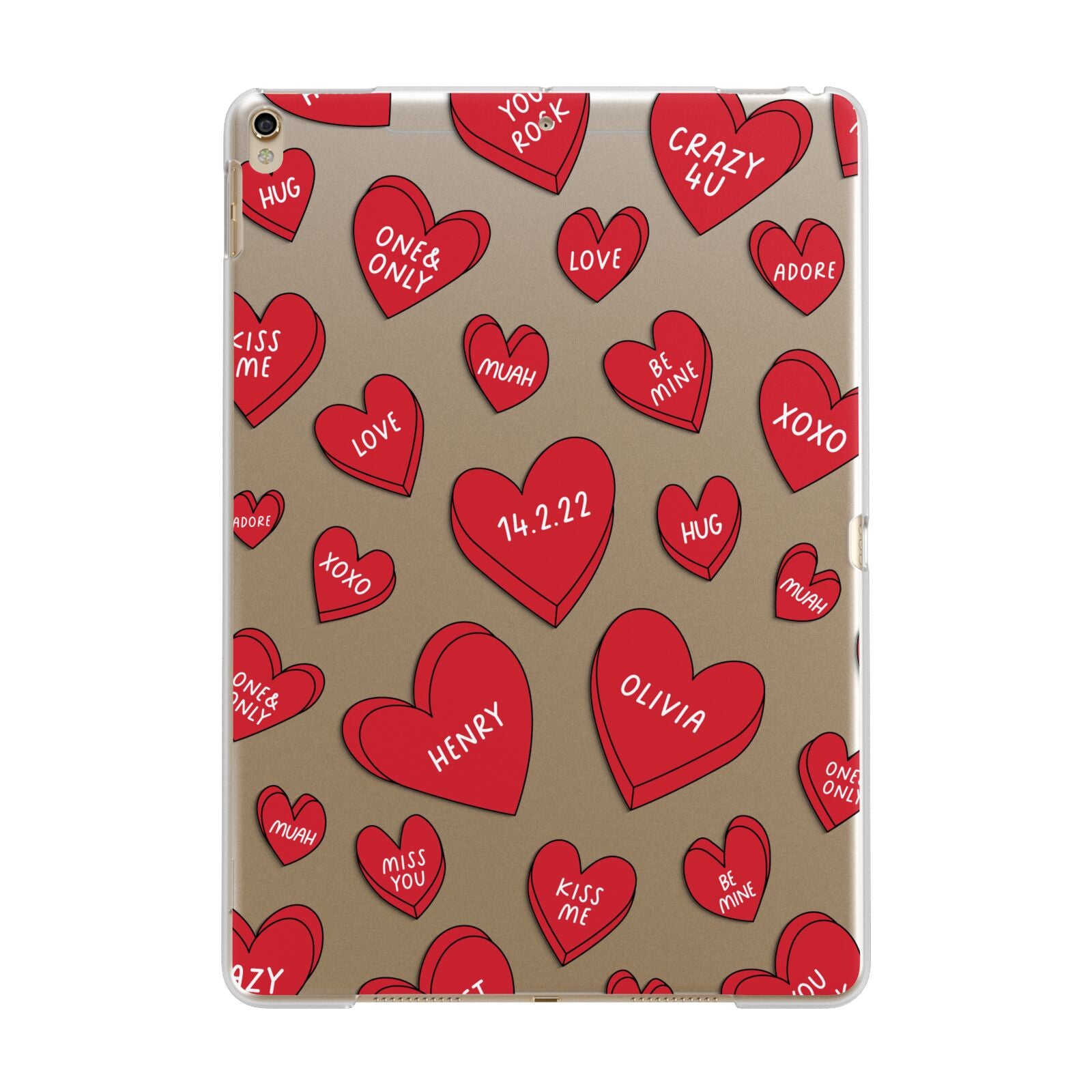 Red Hearts Couples Personalised Apple iPad Gold Case