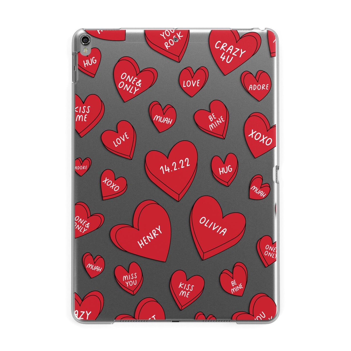 Red Hearts Couples Personalised Apple iPad Grey Case