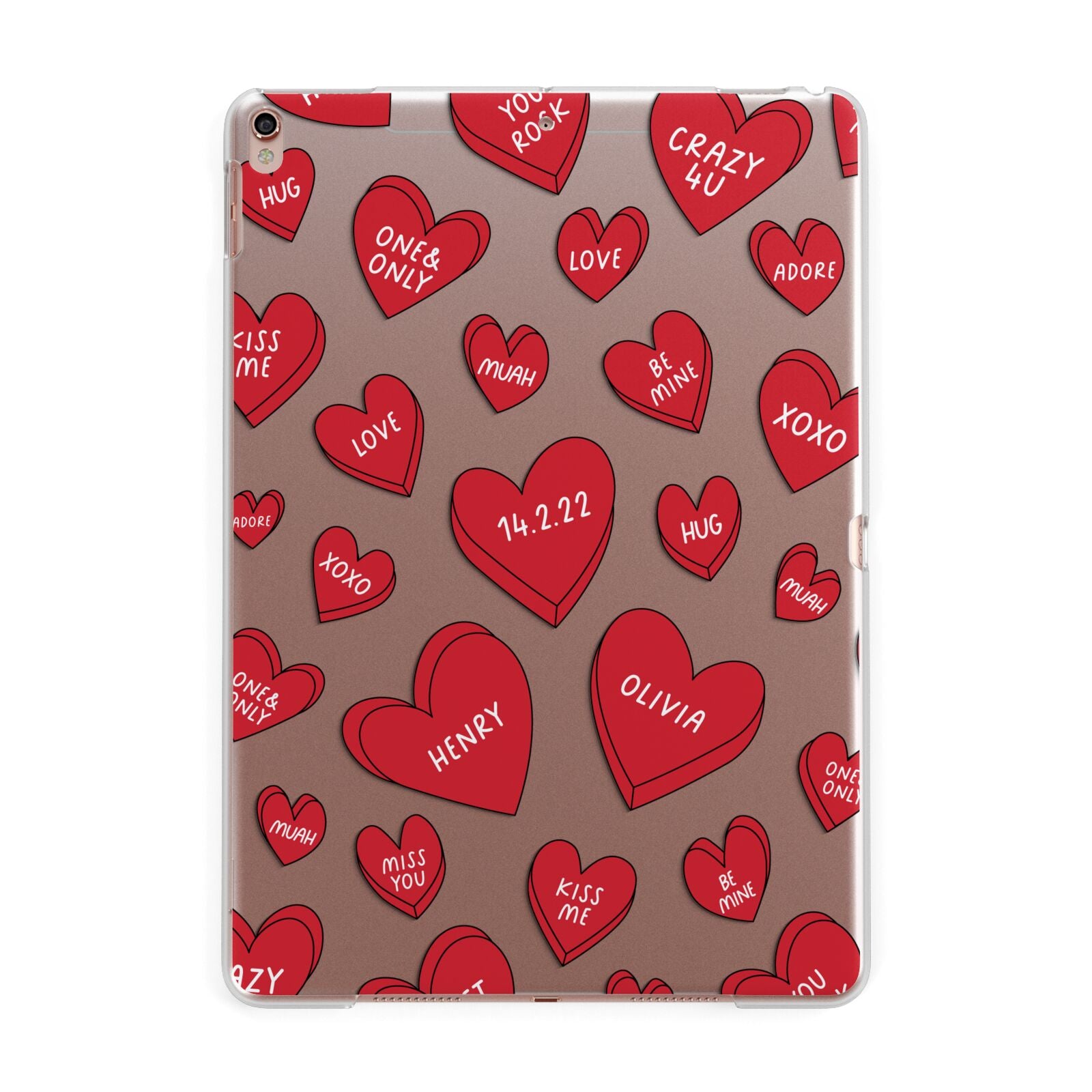 Red Hearts Couples Personalised Apple iPad Rose Gold Case