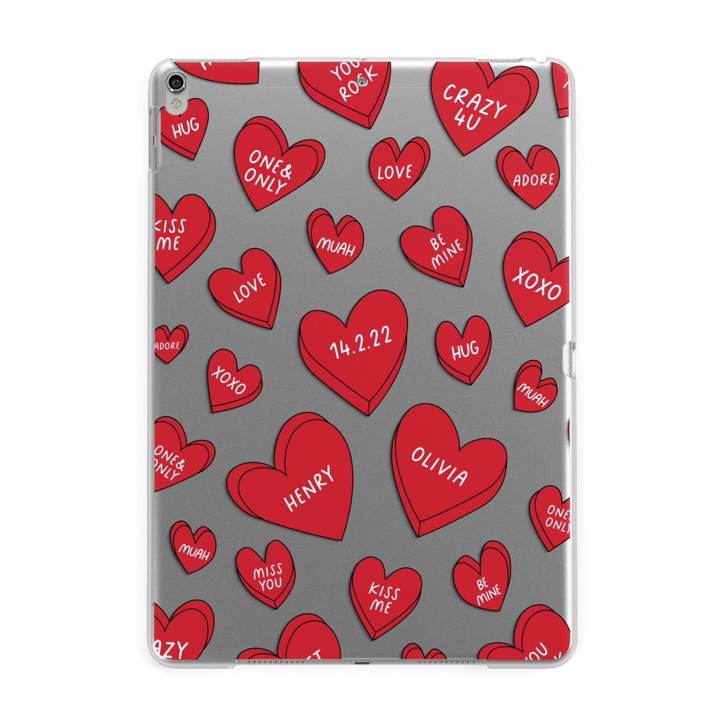 Red Hearts Couples Personalised Apple iPad Silver Case