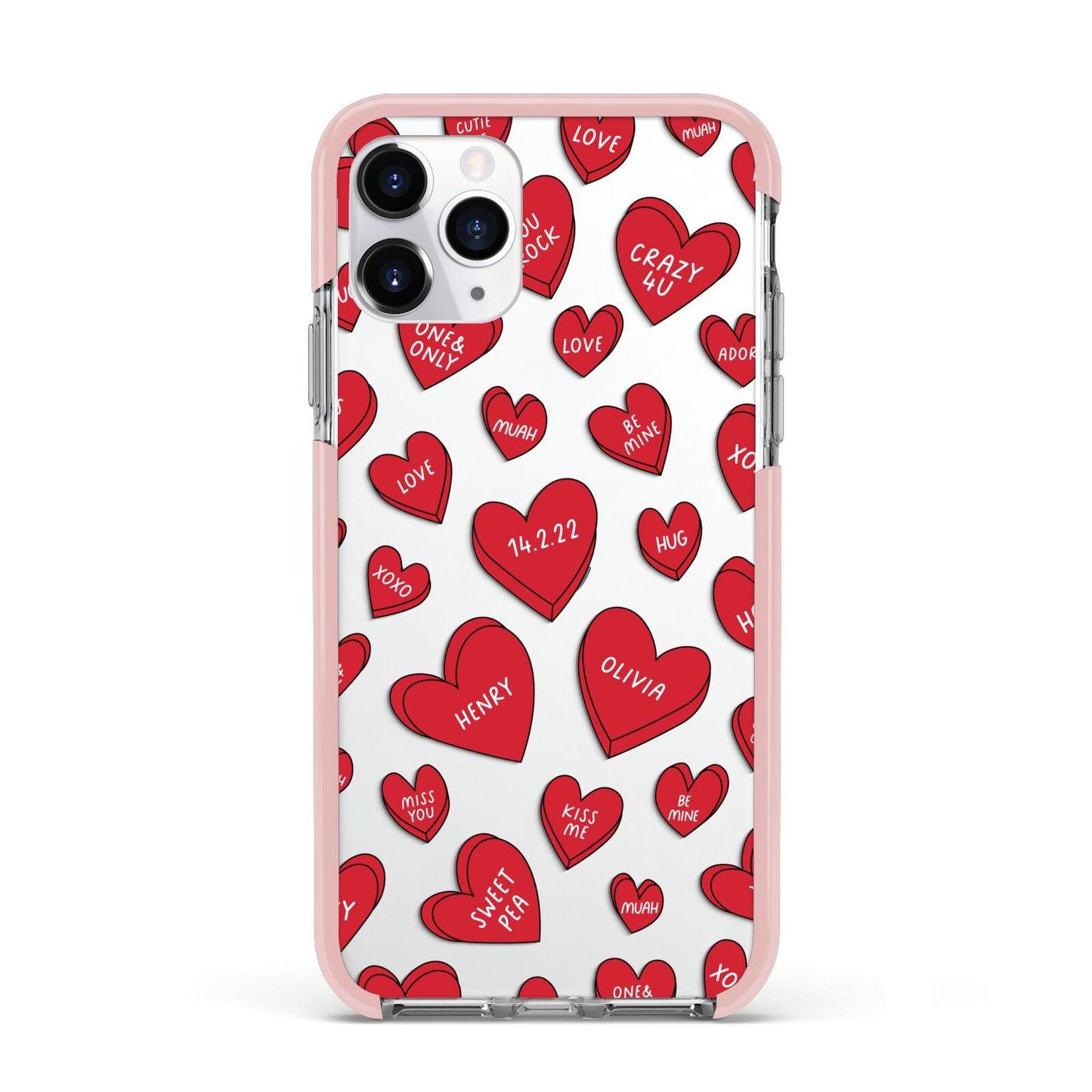 Red Hearts Couples Personalised Apple iPhone 11 Pro in Silver with Pink Impact Case