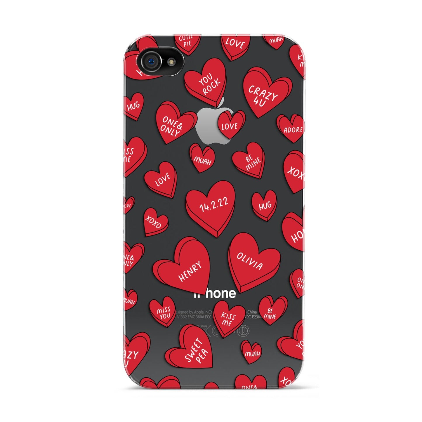 Red Hearts Couples Personalised Apple iPhone 4s Case