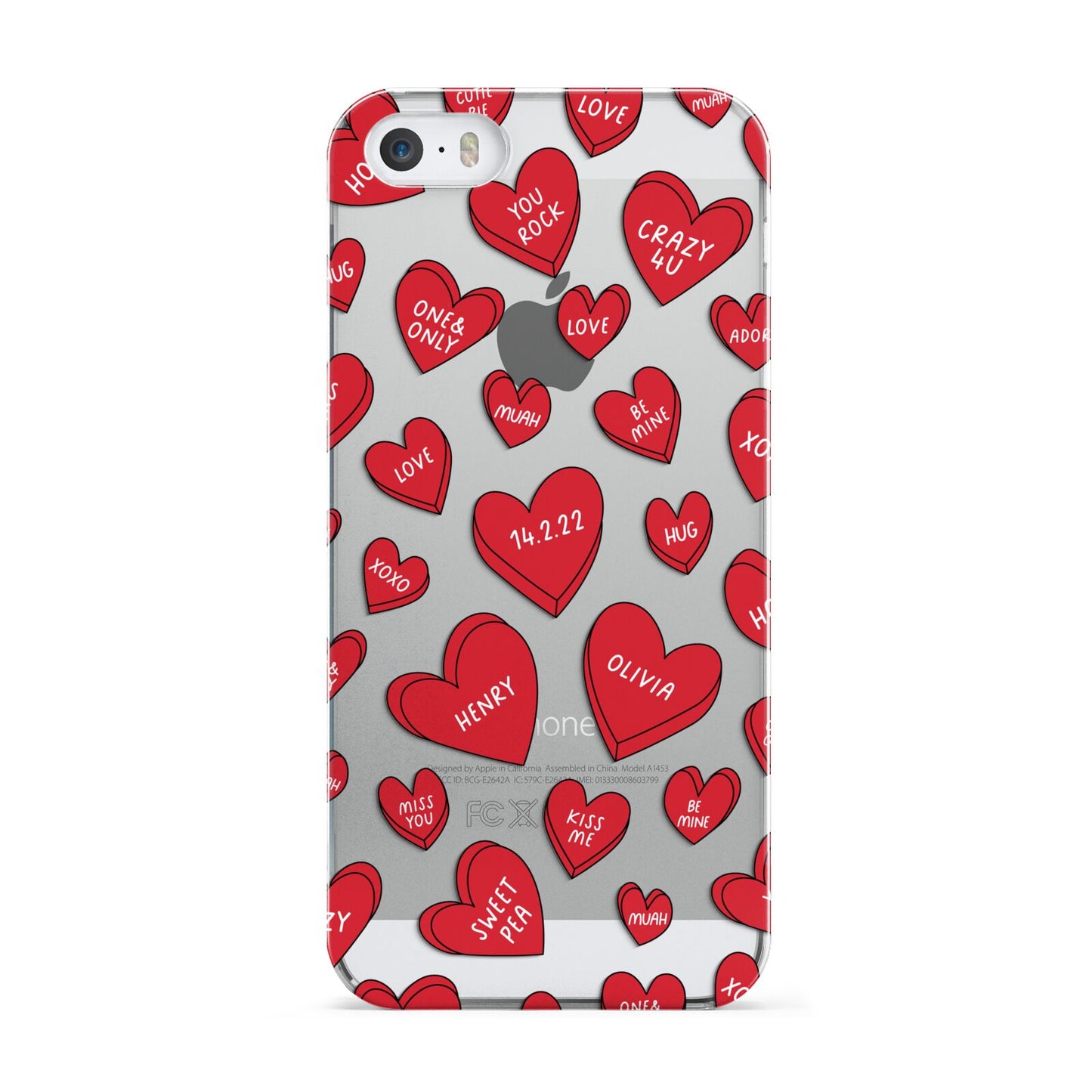 Red Hearts Couples Personalised Apple iPhone 5 Case