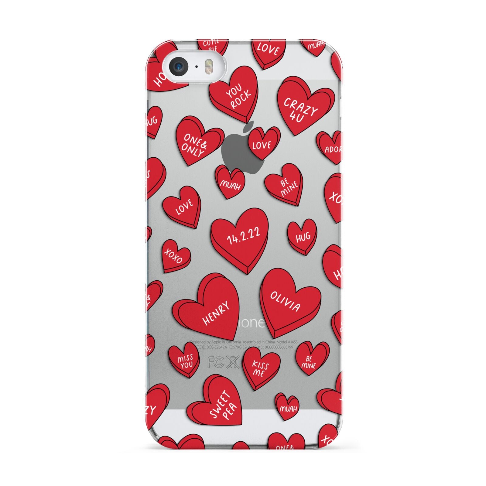 Red Hearts Couples Personalised Apple iPhone 5 Case