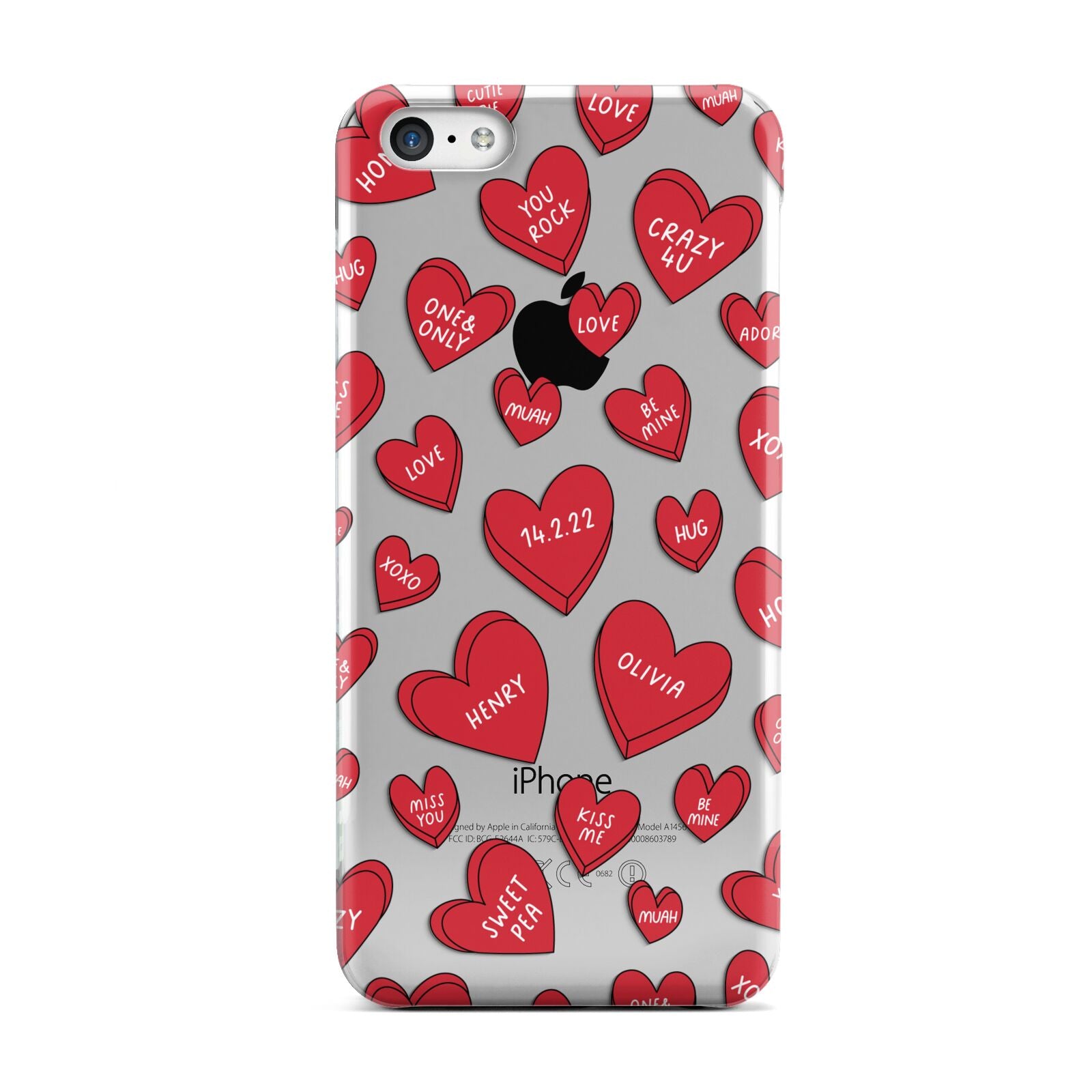 Red Hearts Couples Personalised Apple iPhone 5c Case