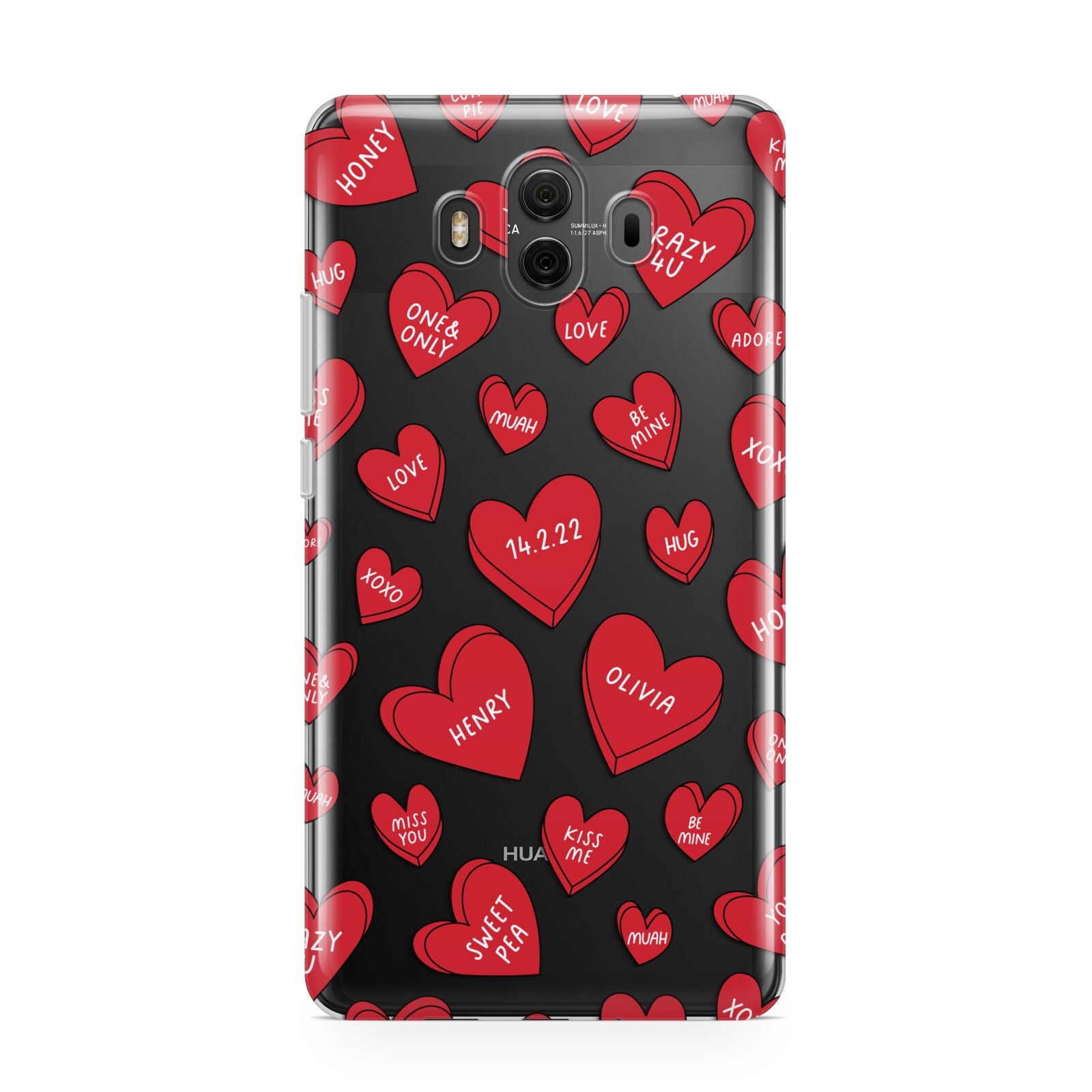 Red Hearts Couples Personalised Huawei Mate 10 Protective Phone Case