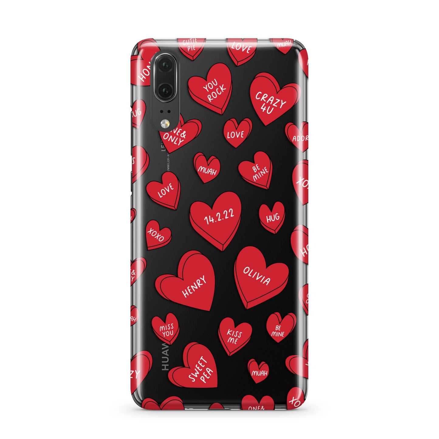 Red Hearts Couples Personalised Huawei P20 Phone Case