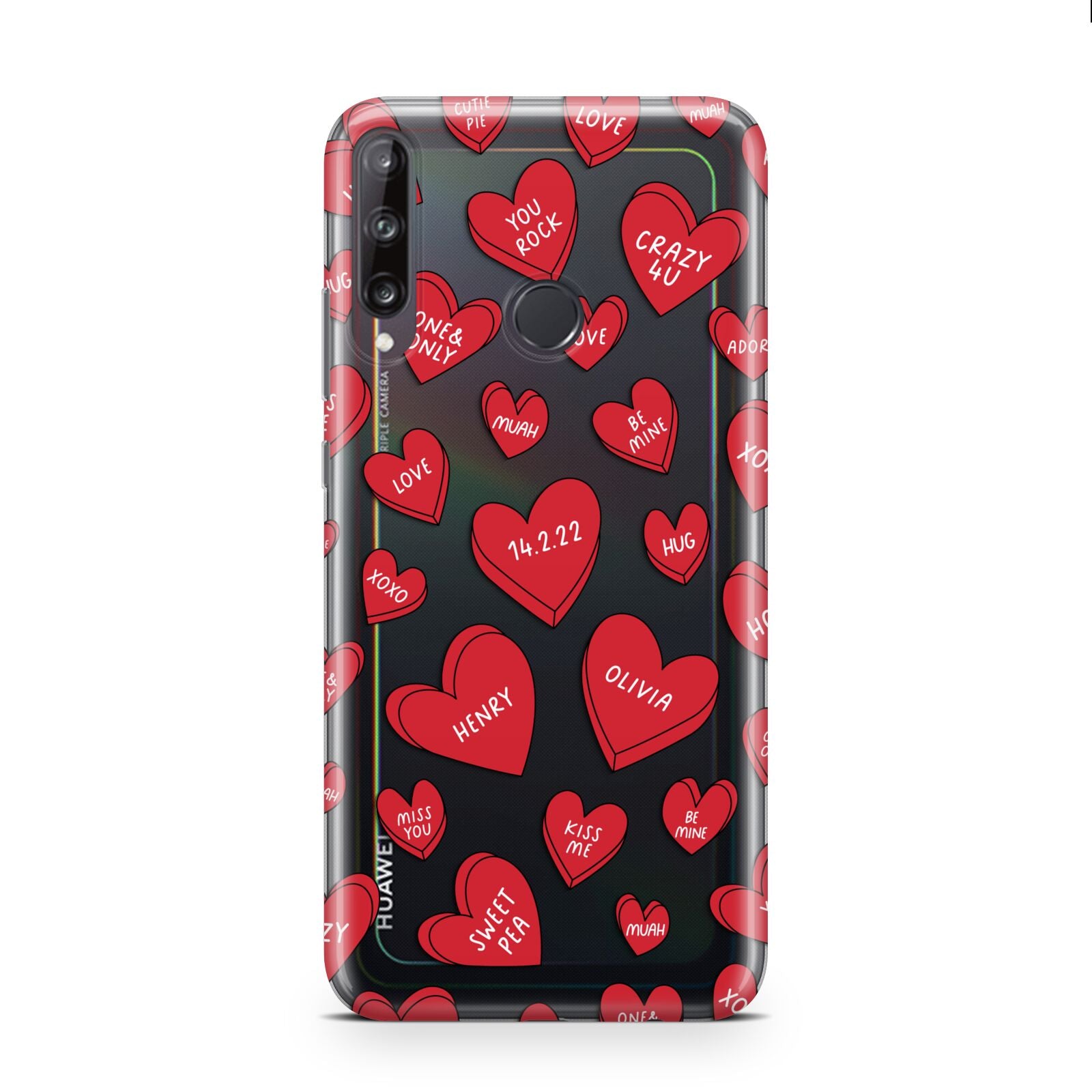 Red Hearts Couples Personalised Huawei P40 Lite E Phone Case