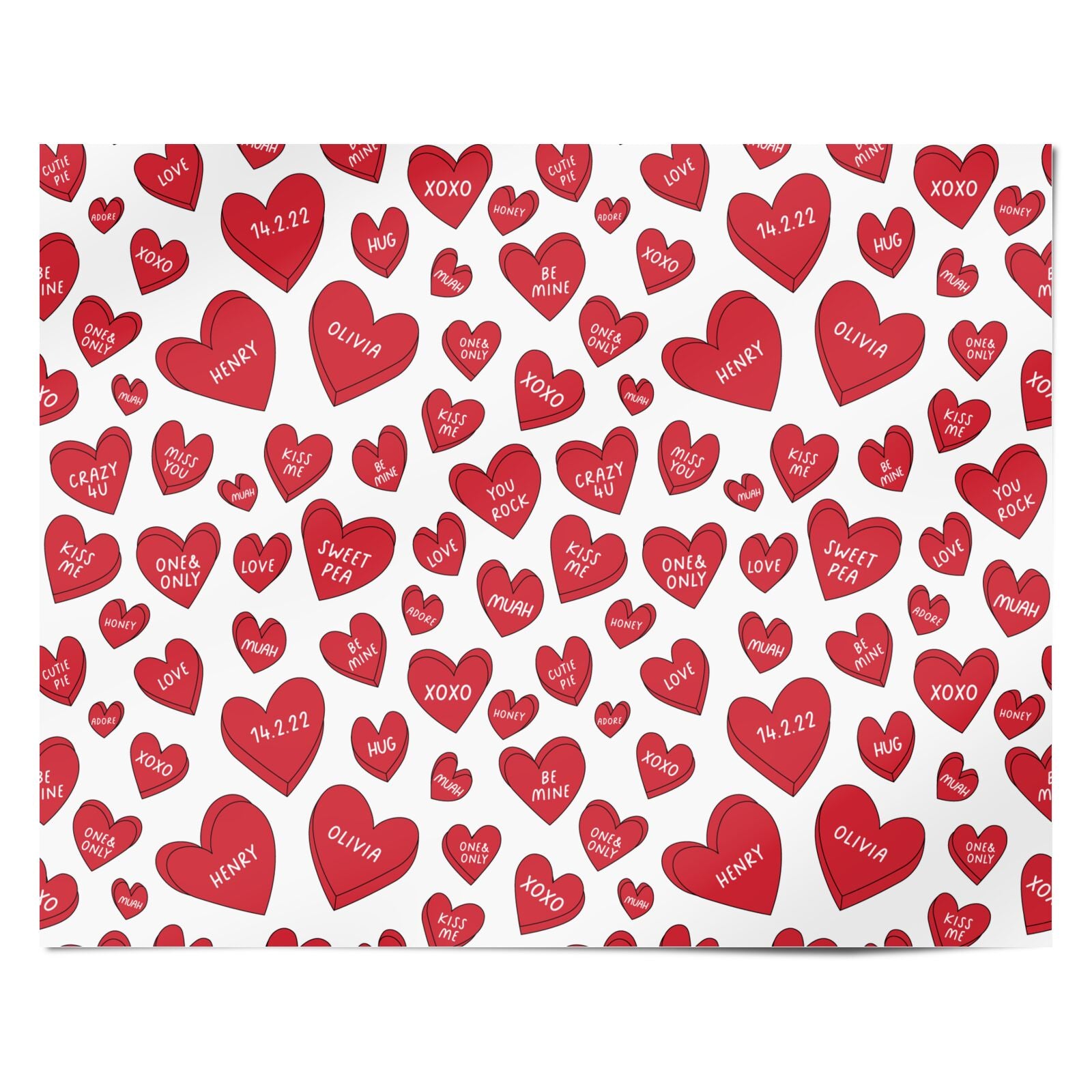 Red Hearts Couples Personalised Personalised Wrapping Paper Alternative