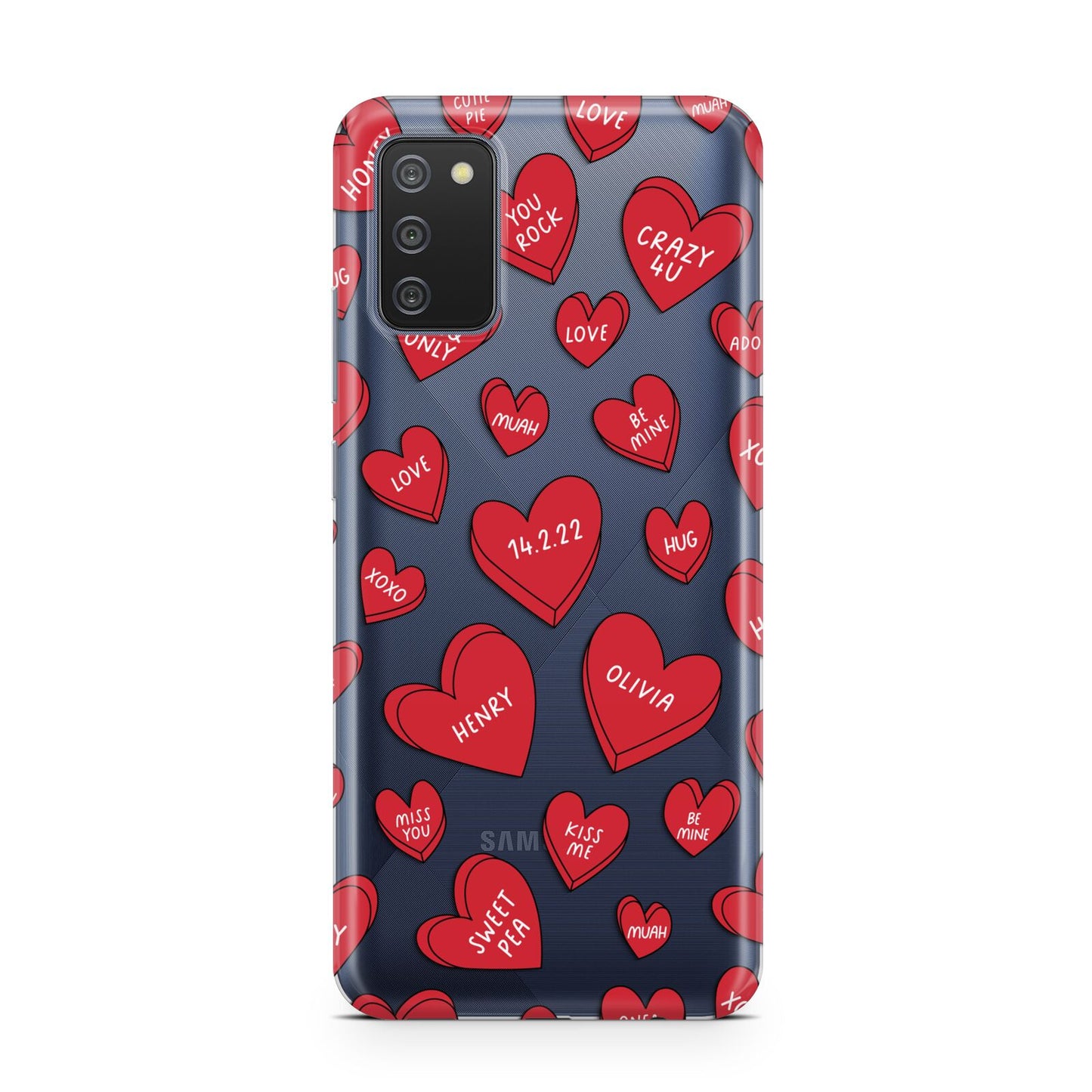 Red Hearts Couples Personalised Samsung A02s Case