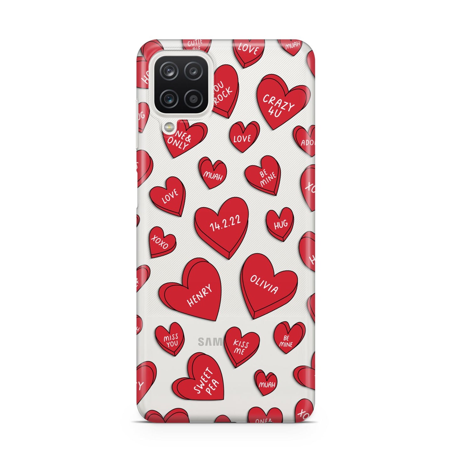 Red Hearts Couples Personalised Samsung A12 Case