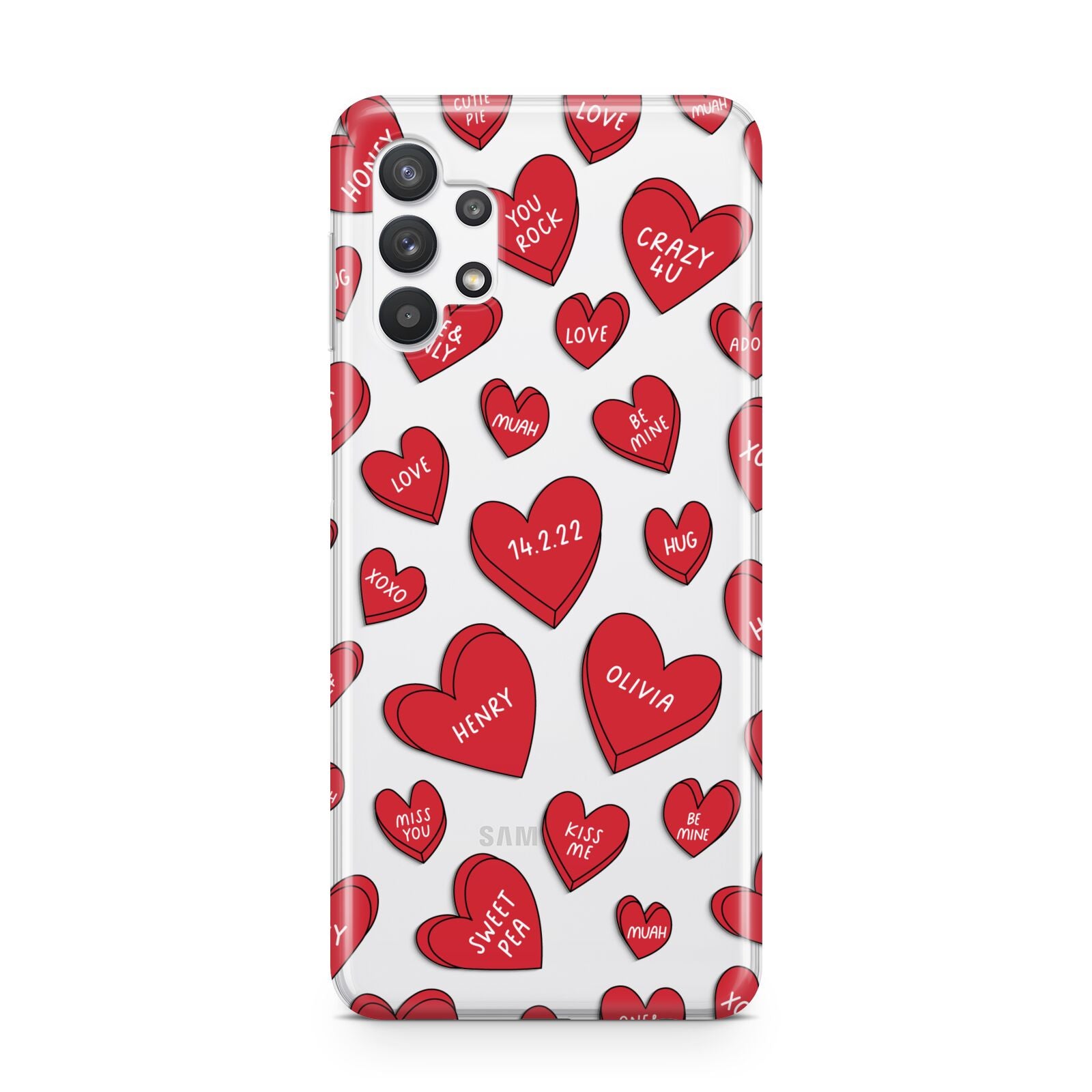 Red Hearts Couples Personalised Samsung A32 5G Case