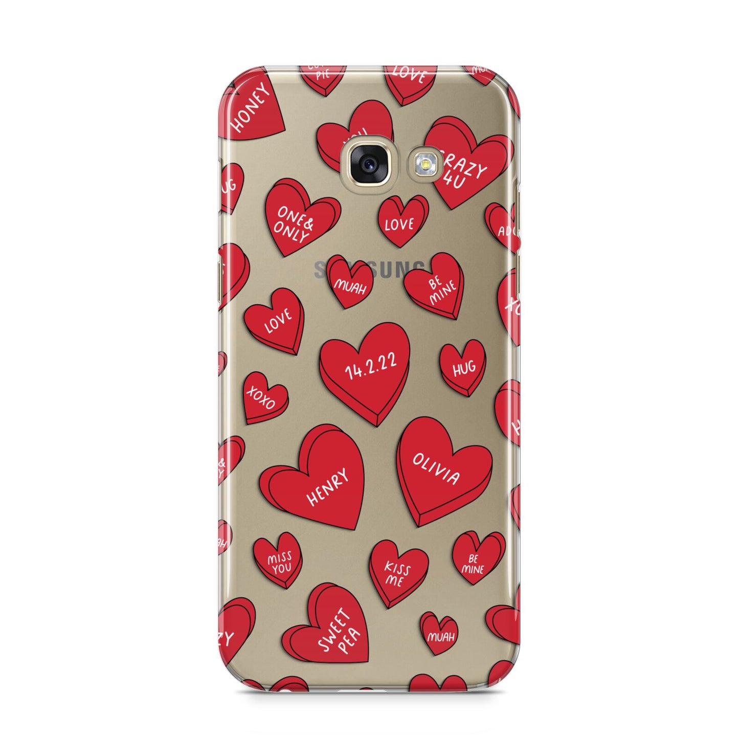 Red Hearts Couples Personalised Samsung Galaxy A5 2017 Case on gold phone