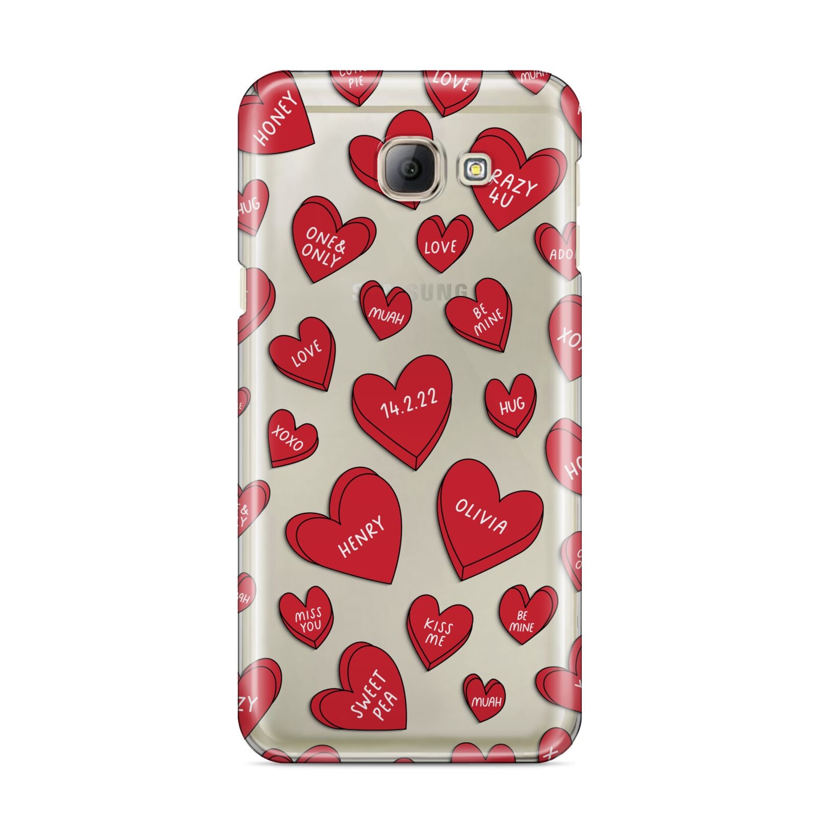 Red Hearts Couples Personalised Samsung Galaxy A8 2016 Case