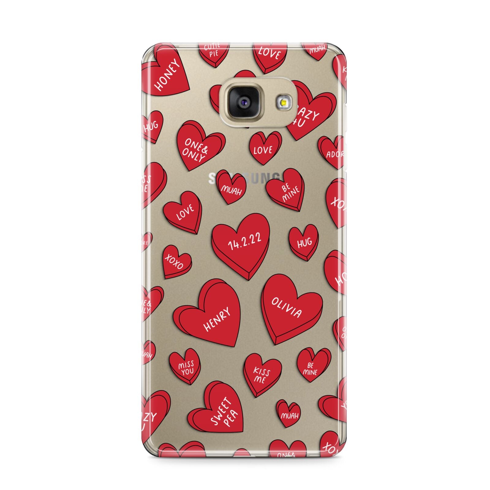 Red Hearts Couples Personalised Samsung Galaxy A9 2016 Case on gold phone