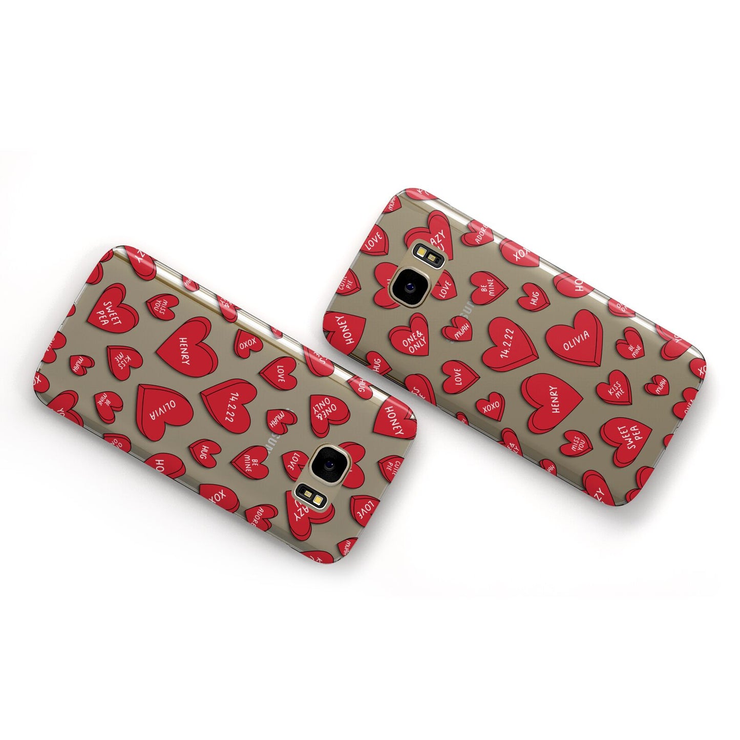 Red Hearts Couples Personalised Samsung Galaxy Case Flat Overview