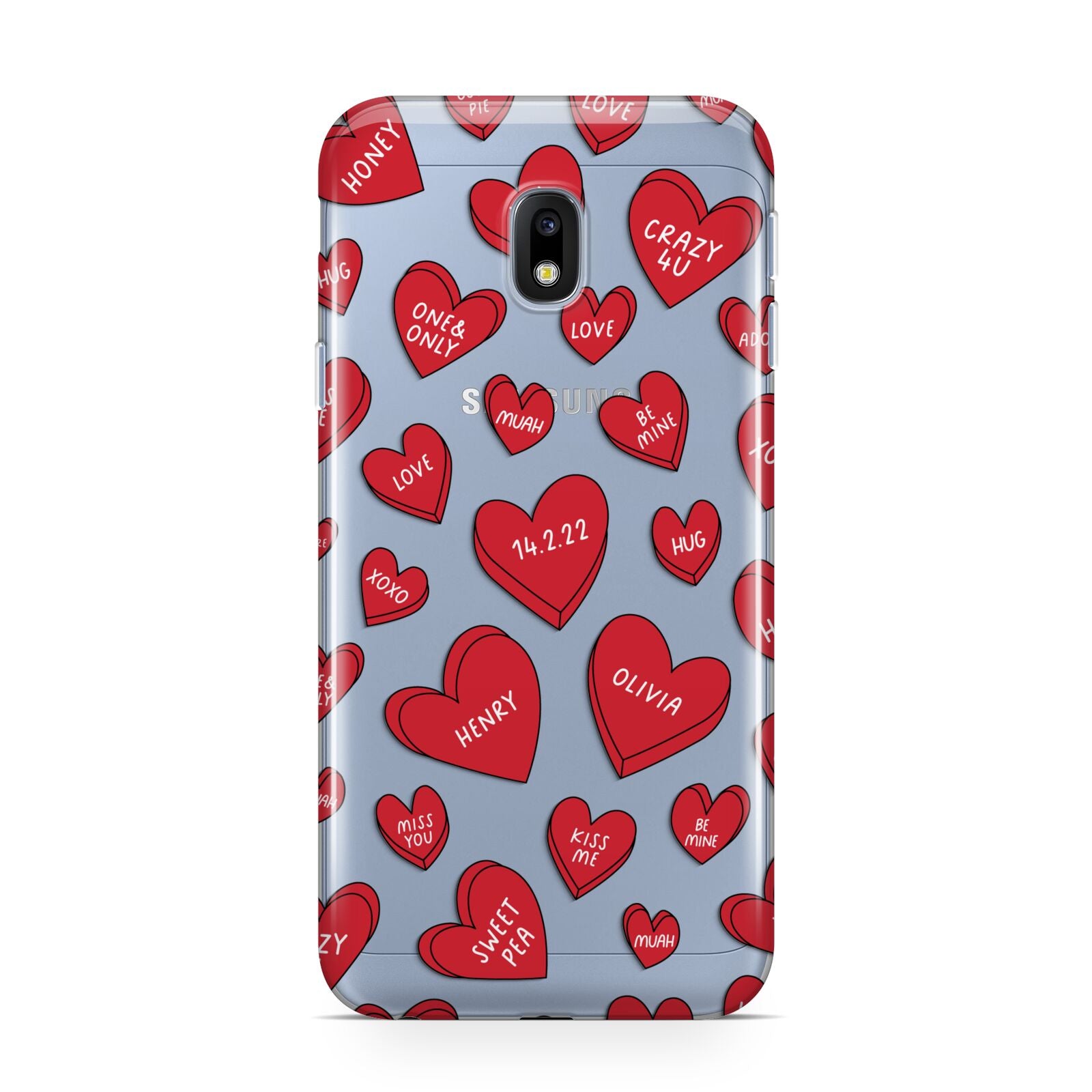 Red Hearts Couples Personalised Samsung Galaxy J3 2017 Case