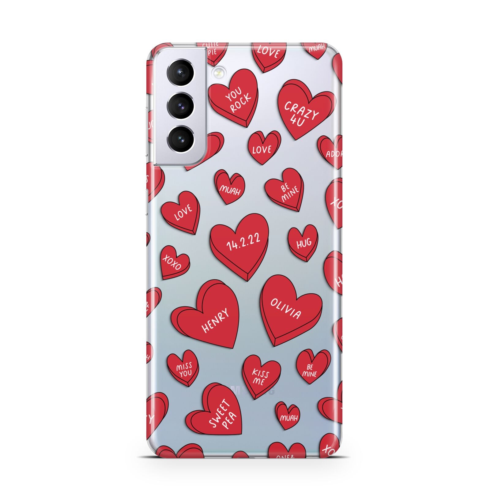 Red Hearts Couples Personalised Samsung S21 Plus Case