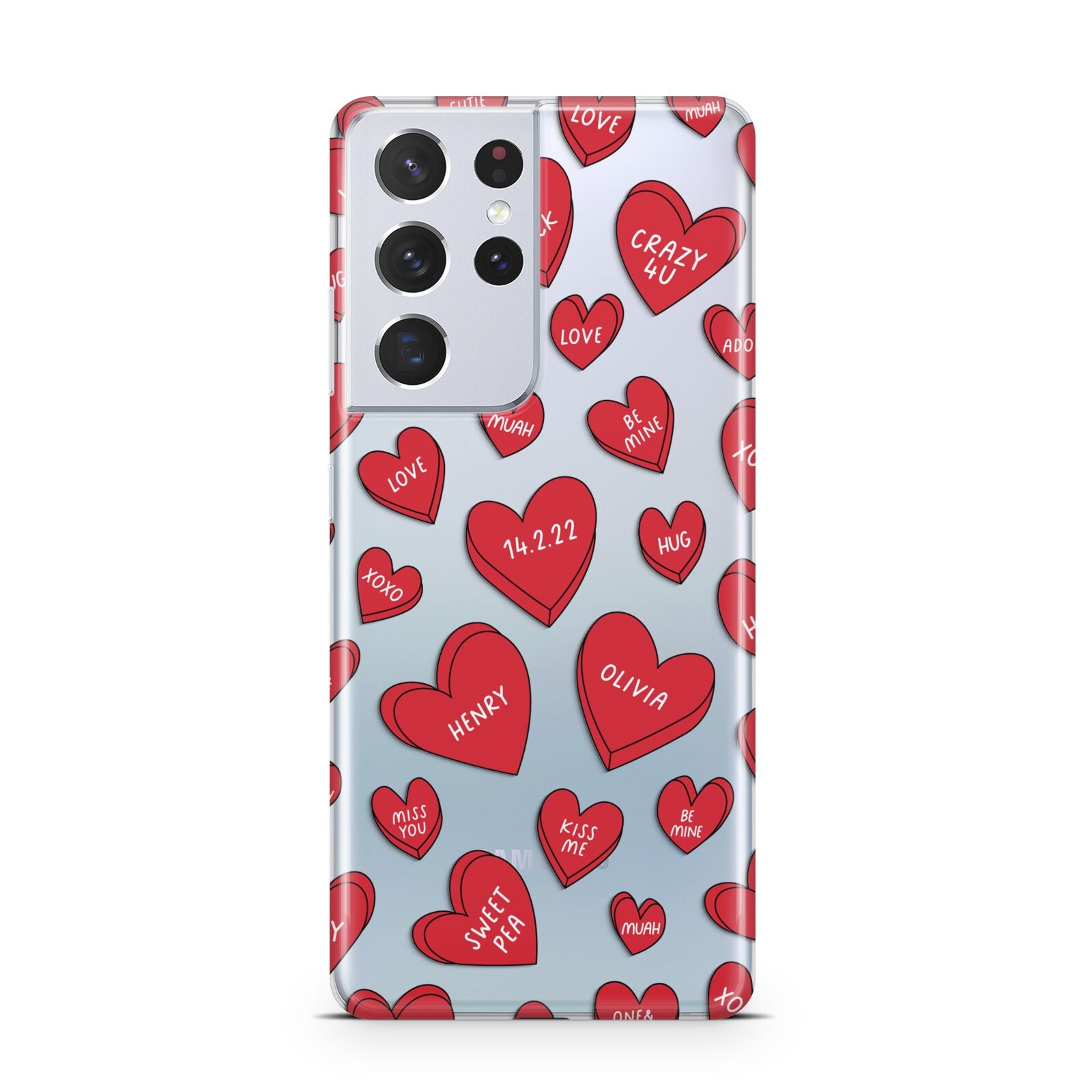 Red Hearts Couples Personalised Samsung S21 Ultra Case