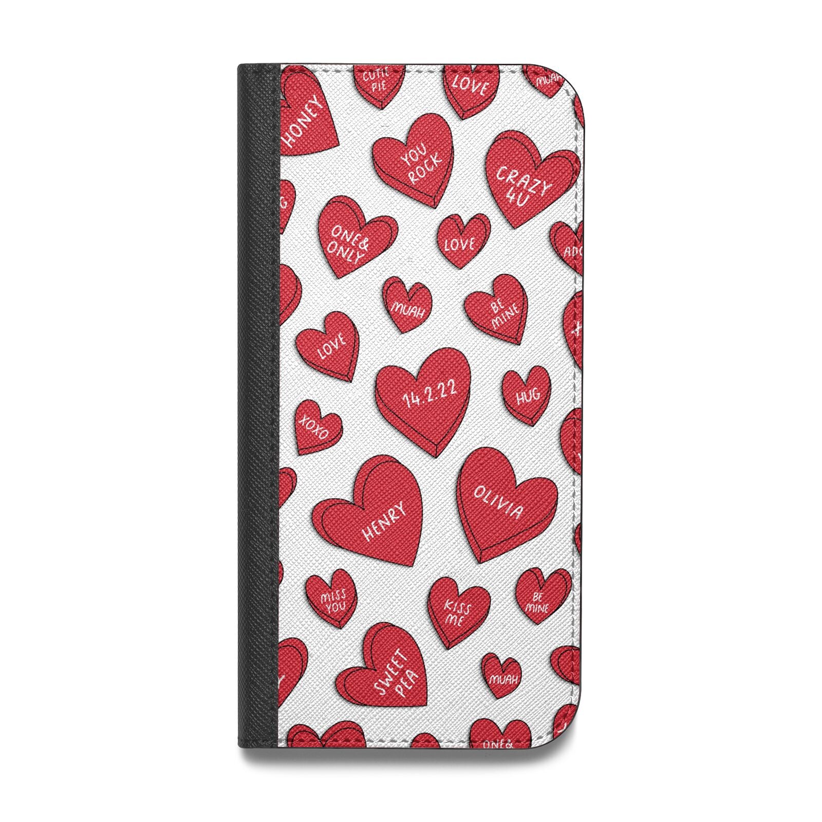 Red Hearts Couples Personalised Vegan Leather Flip Samsung Case