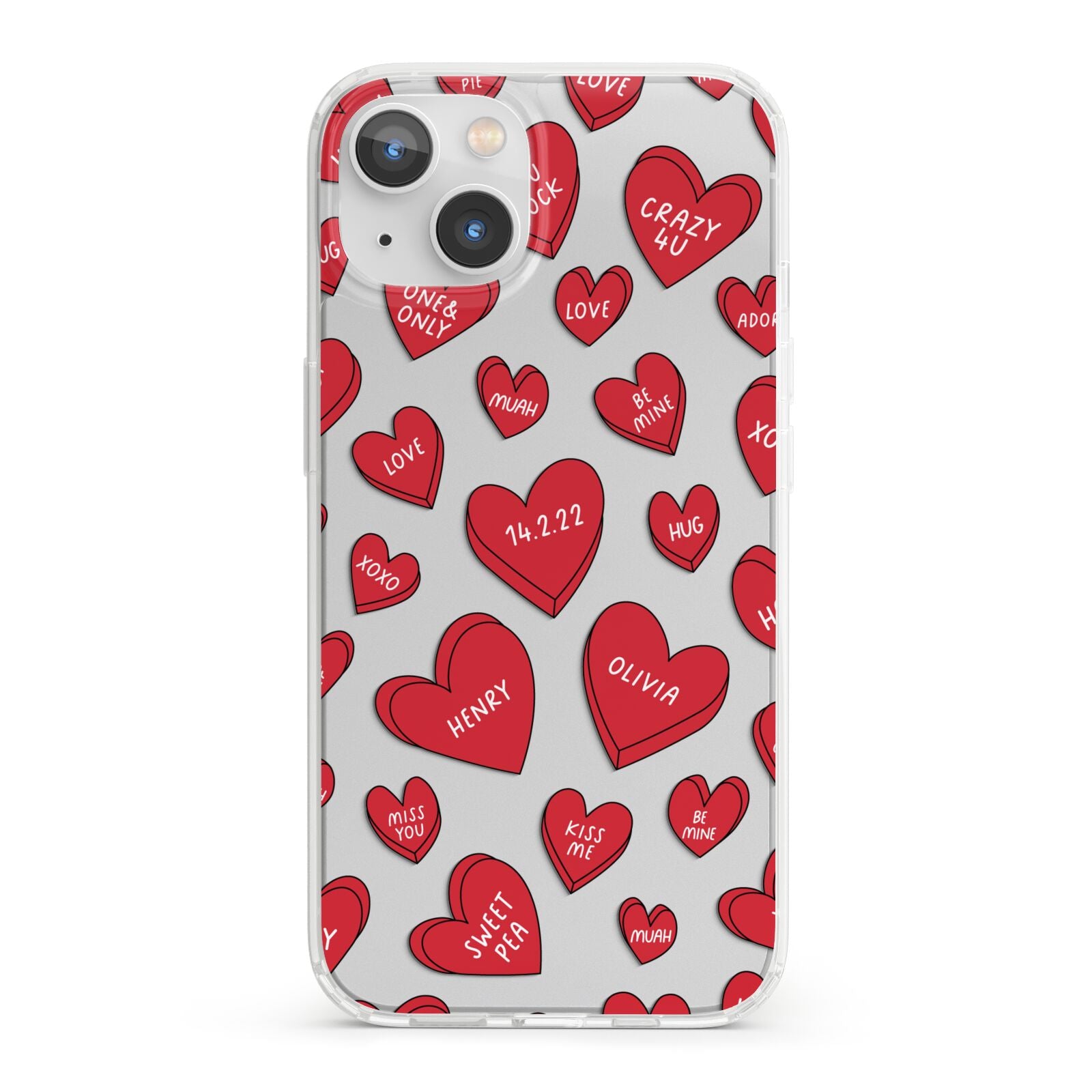 Red Hearts Couples Personalised iPhone 13 Clear Bumper Case