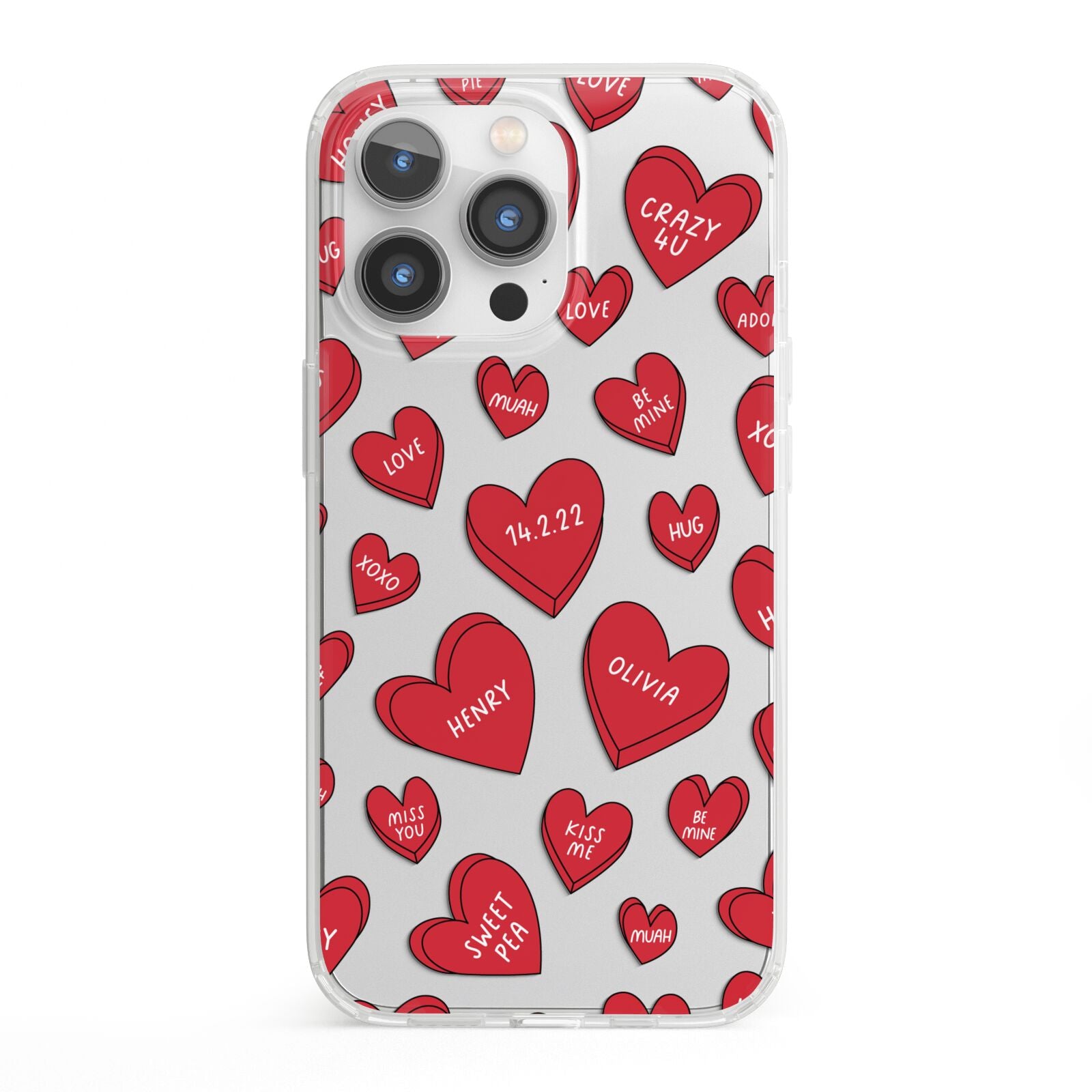 Red Hearts Couples Personalised iPhone 13 Pro Clear Bumper Case